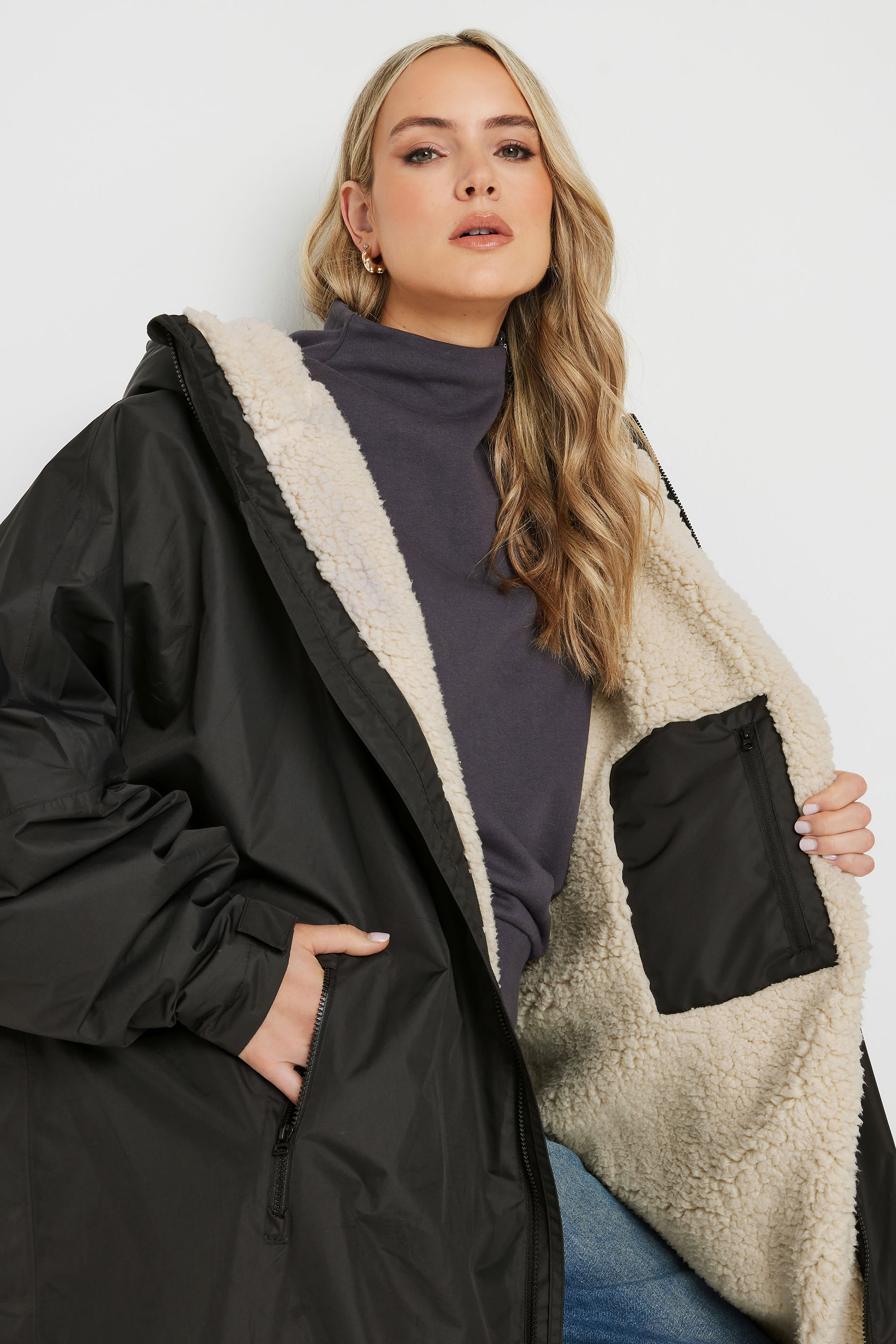 LTS Tall Black Waterproof Fleece Lined Robe | Long Tall Sally 6