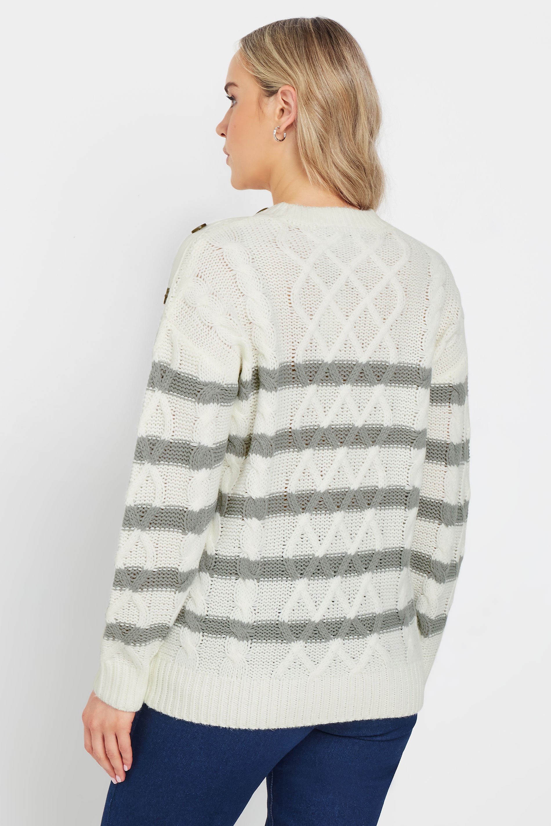 LTS Tall Grey Stripe Cable Knit Jumper | Long Tall Sally 3