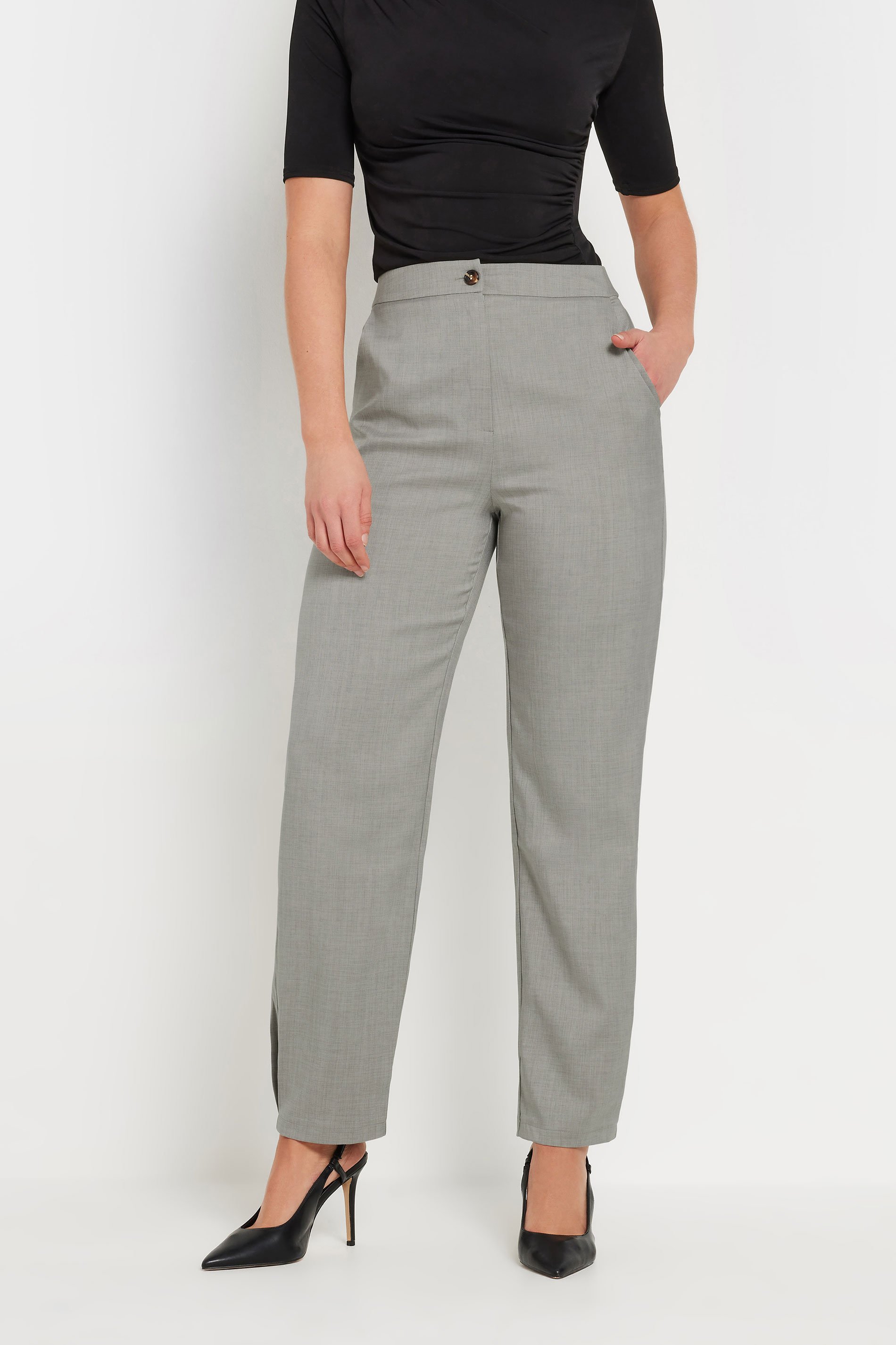LTS Tall Light Grey Pleated Barrel Leg Trousers | Long Tall Sally 2