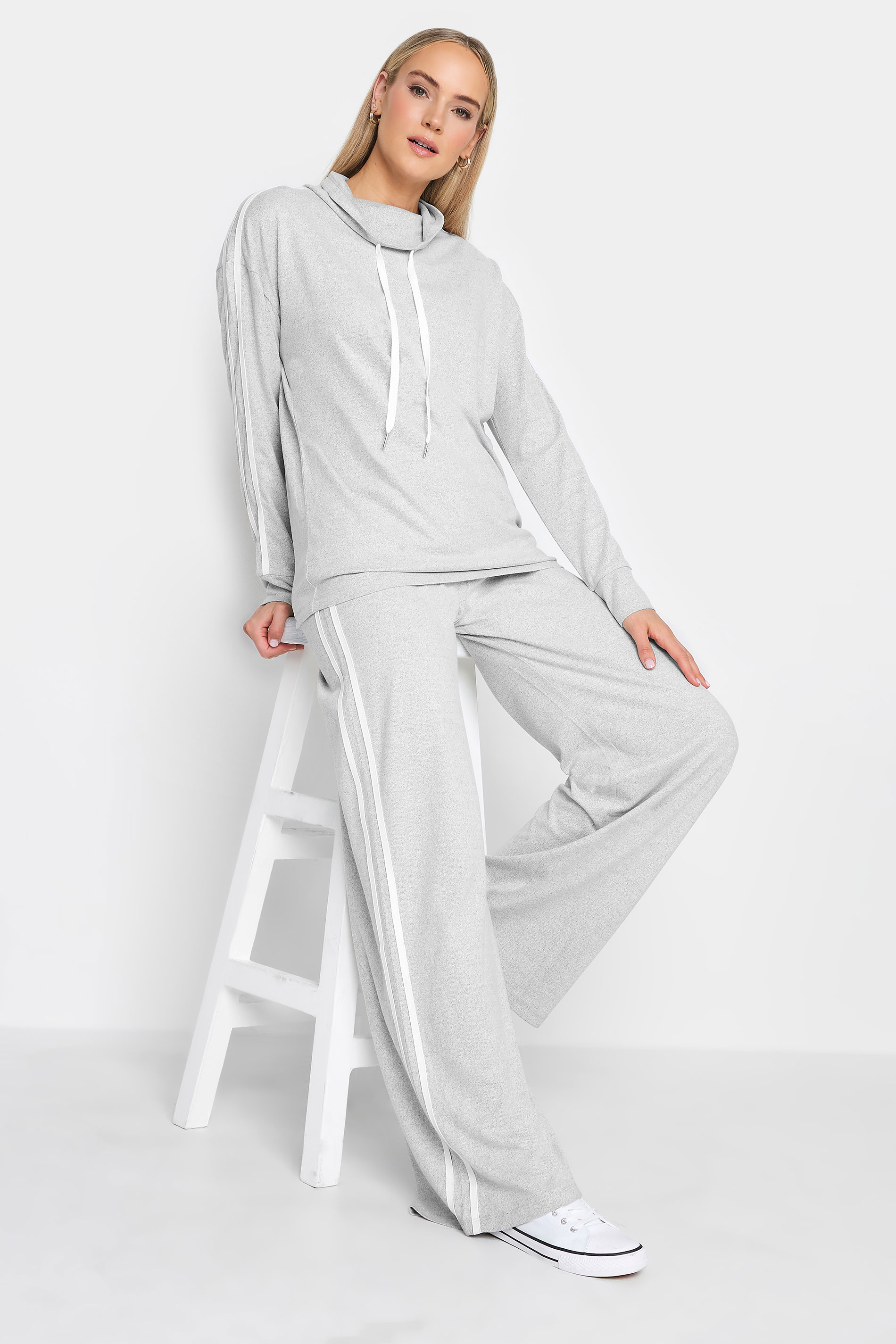 LTS Tall Light Grey Soft Touch Wide Leg Stripe Trousers | Long Tall Sally  3