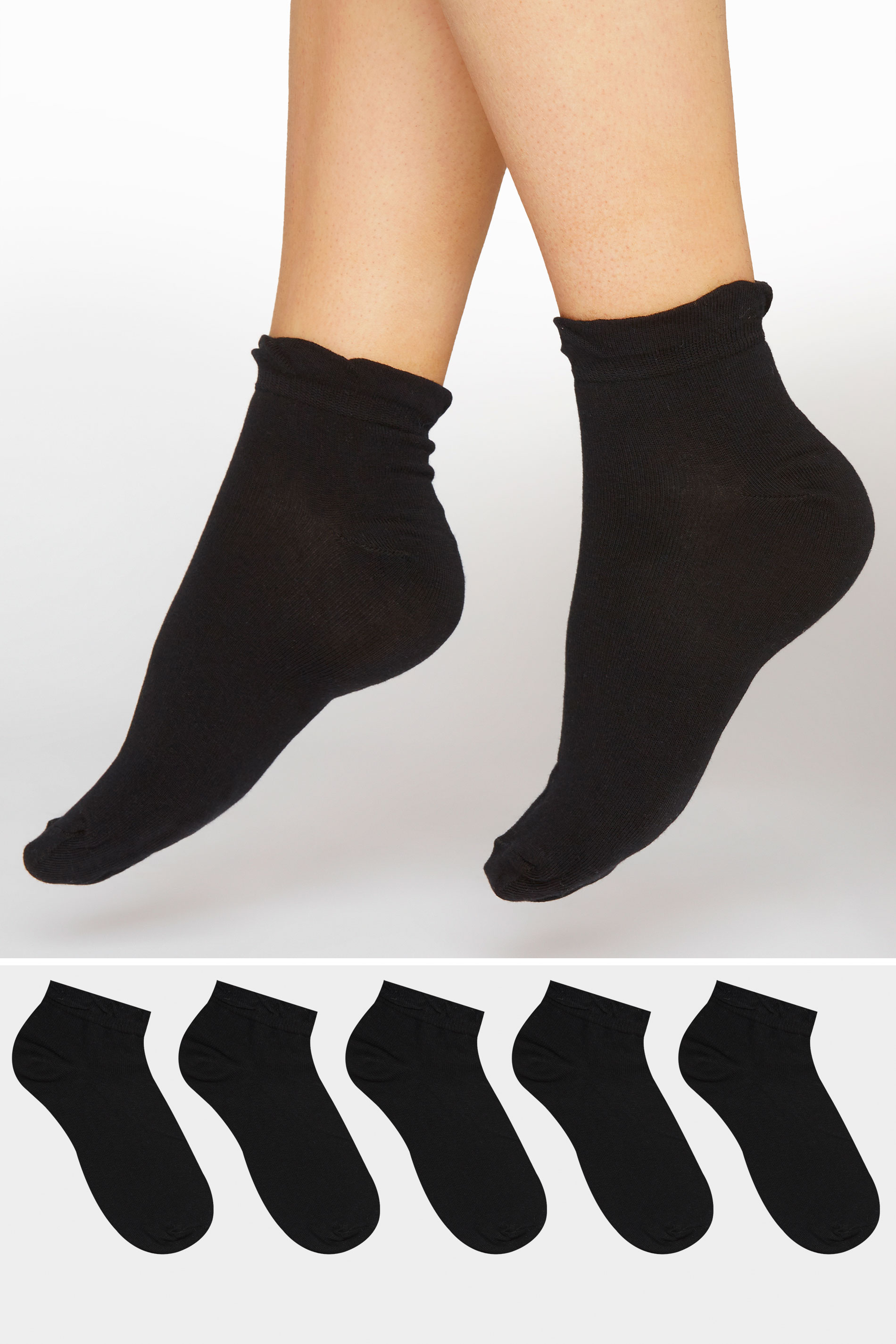 5 PACK Black Trainer Liner Socks | Yours Clothing 1