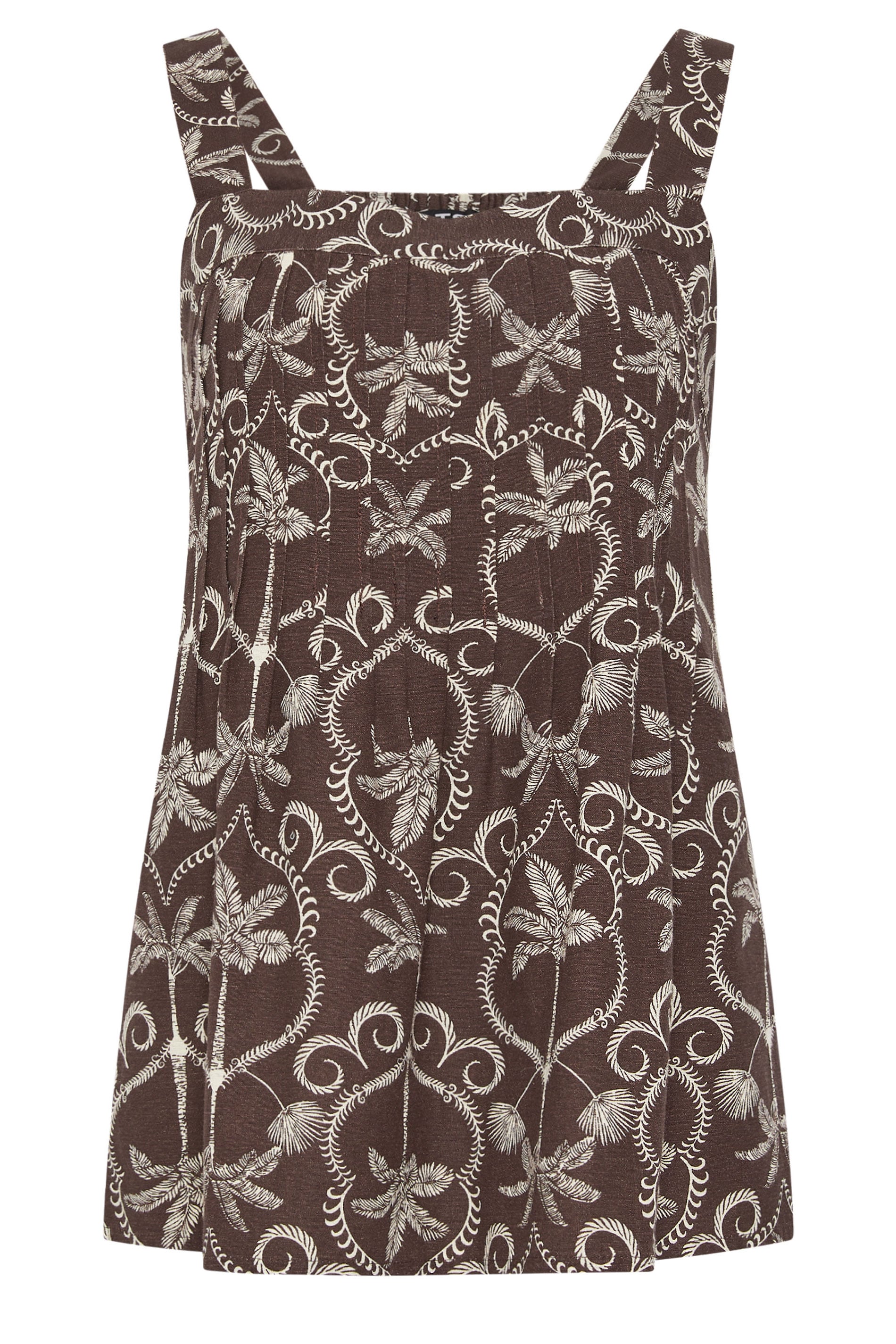 LTS Tall Women's Chocolate Brown Palm Leaf Pleated Linen Vest Top | Long Tall Sally 5