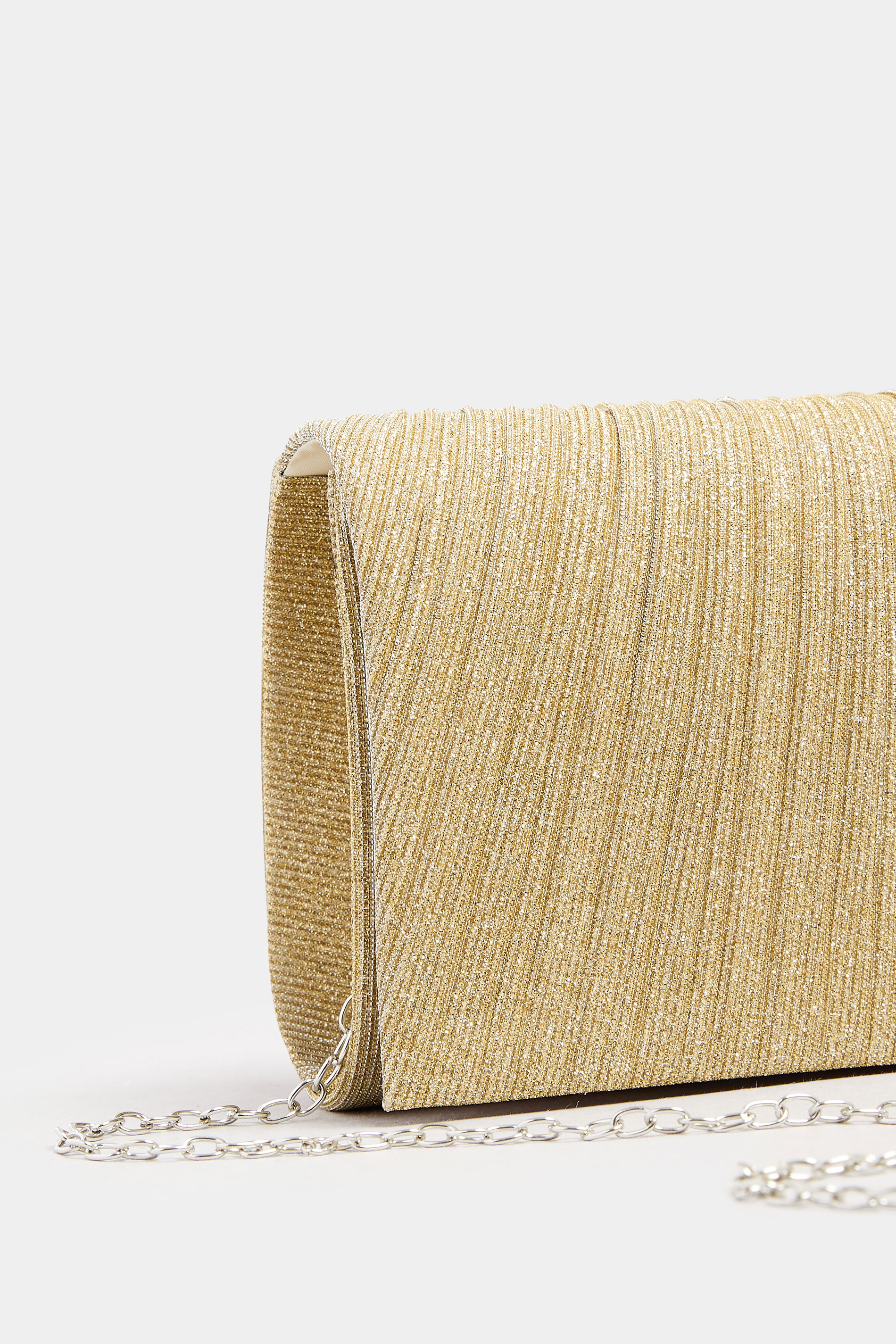 Gold Shimmer Pleated Clutch Bag | Yours Clothing 5