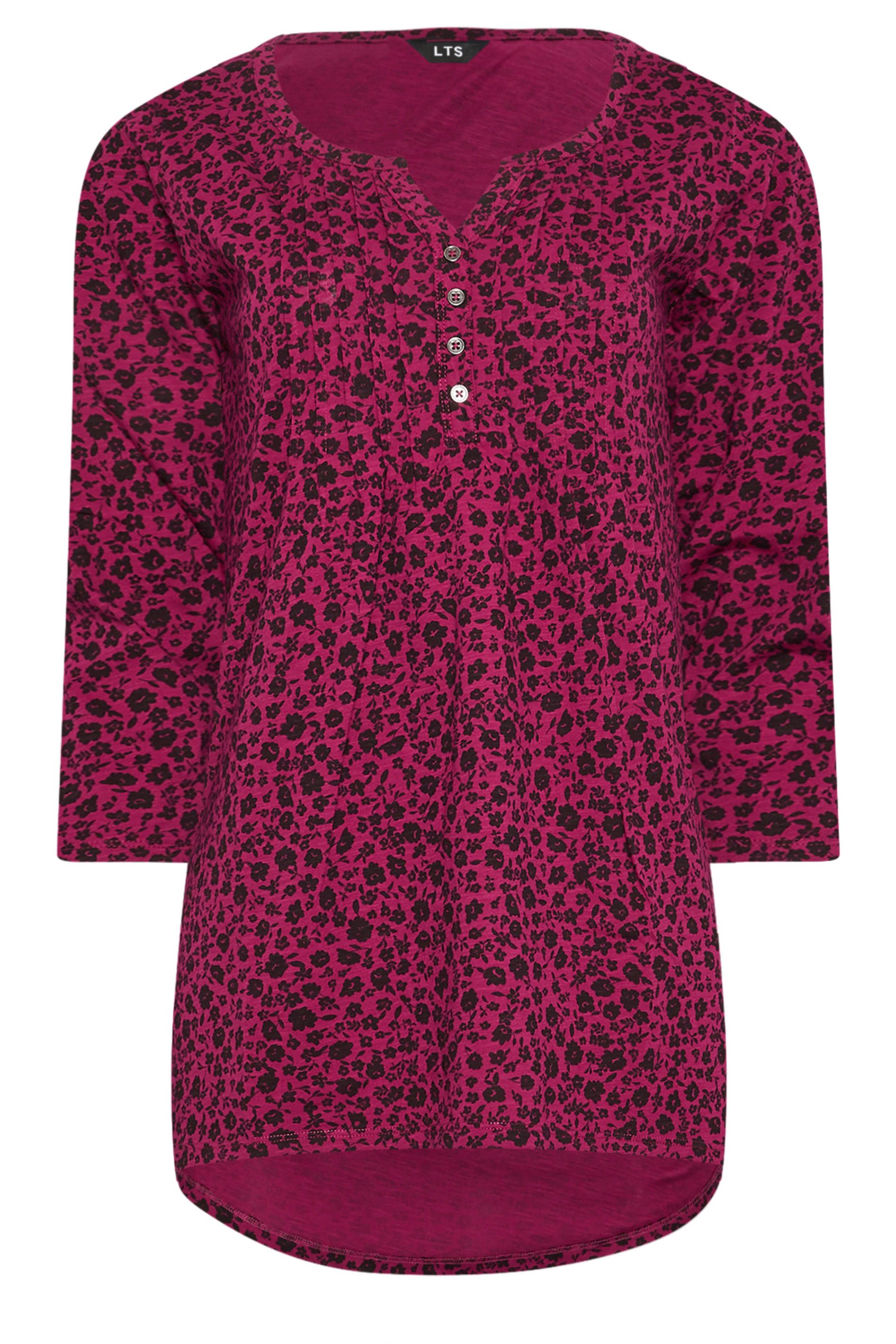 LTS Tall 2 PACK Teal Blue & Dark Pink Henley Tops | Long Tall Sally 8