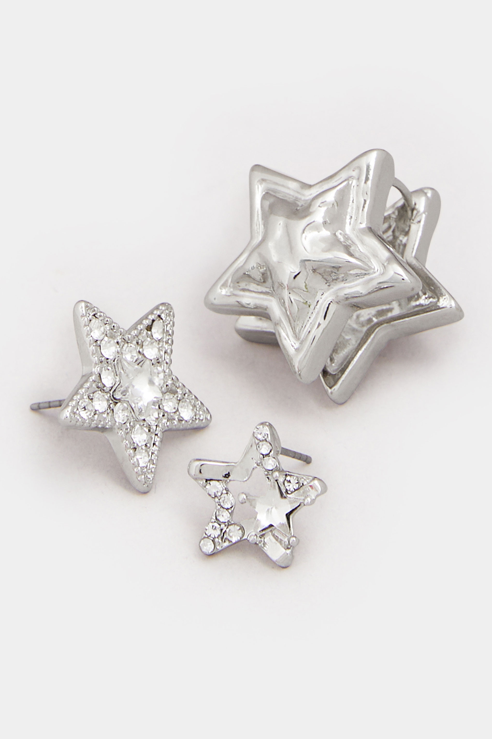 3 PACK Silver Tone Stud Stud Earrings | Yours Clothing  4