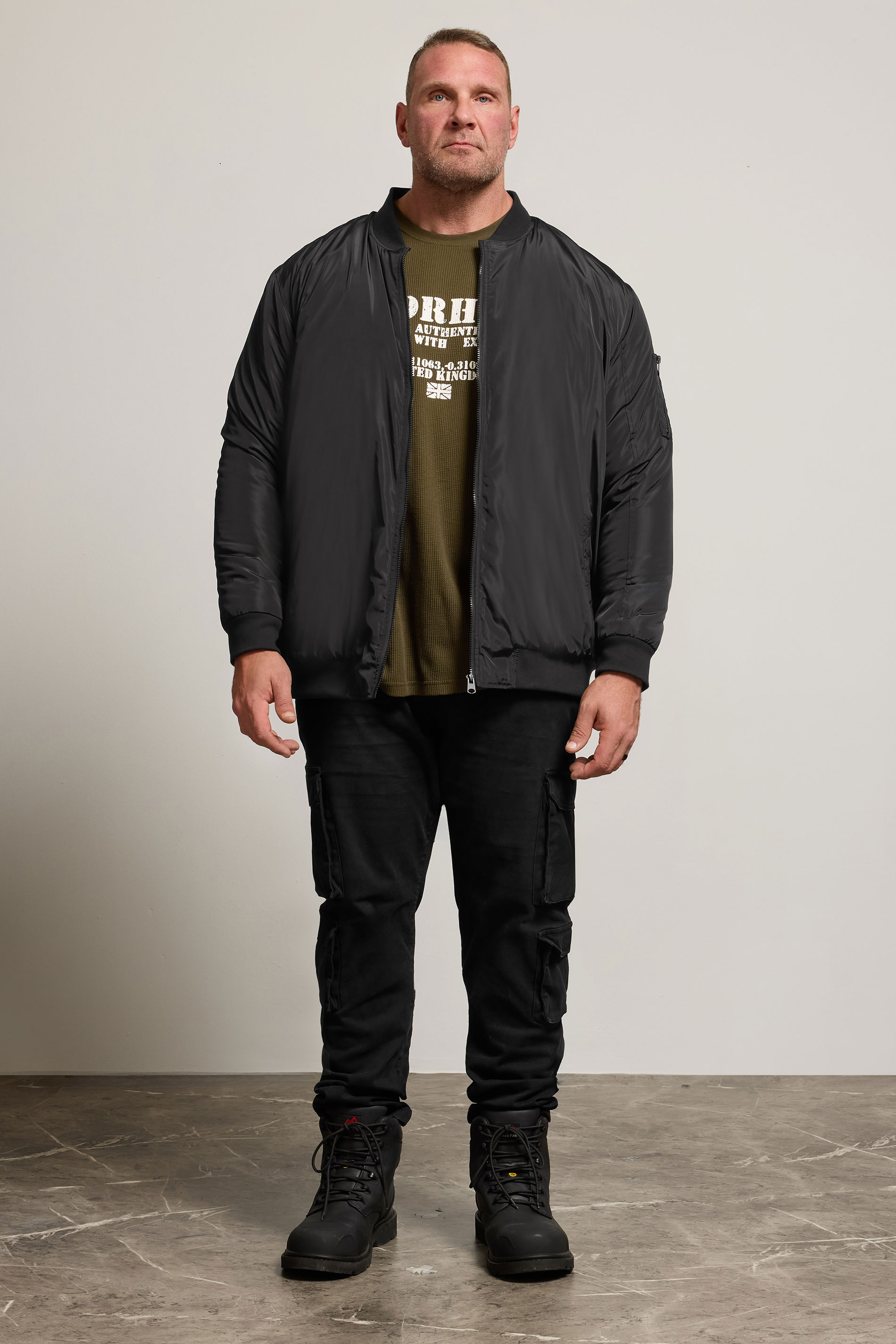  BadRhino Big & Tall Black Zip Through Bomber Jacket | BadRhino 3