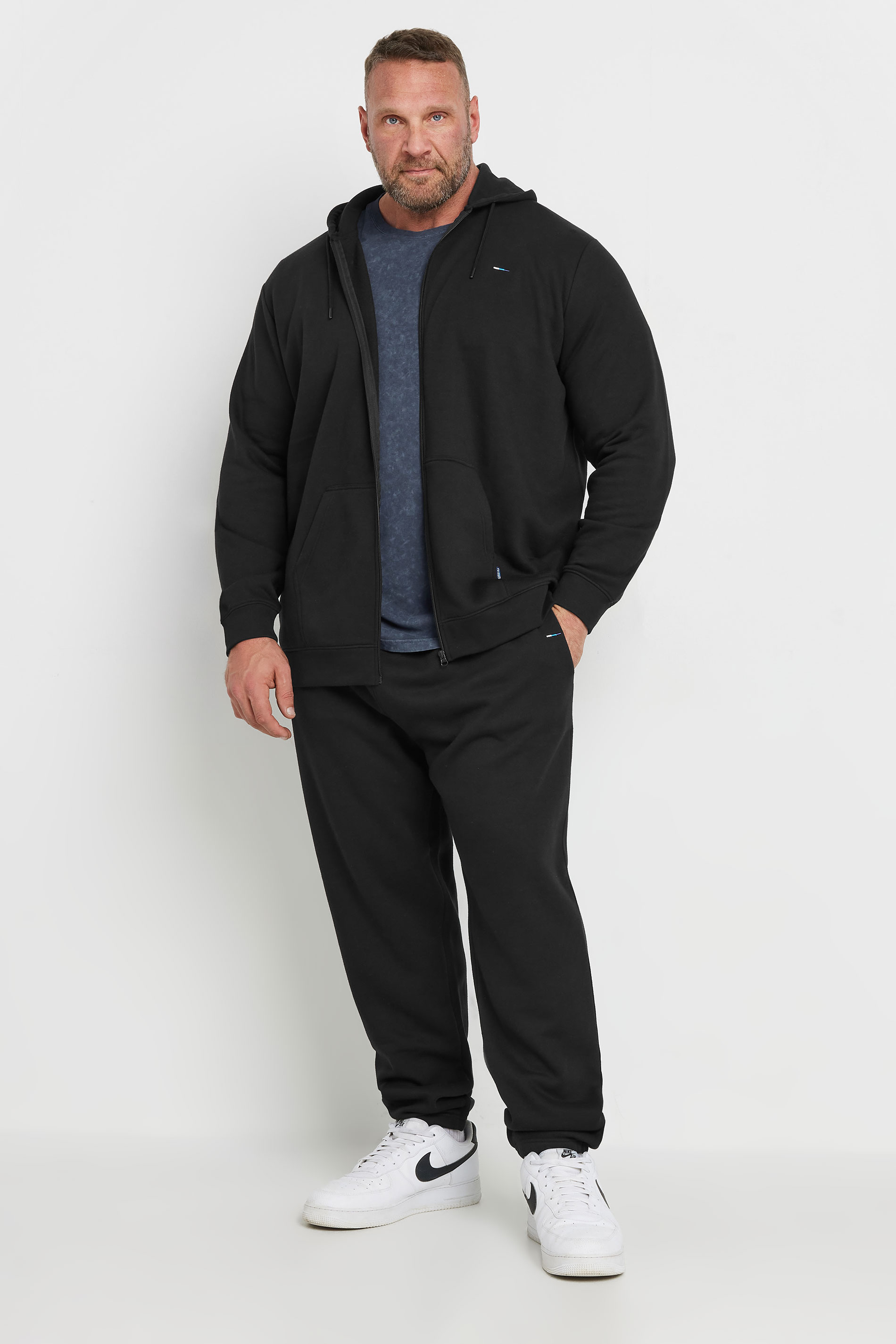 BadRhino Big & Tall Black Zip Through Hoodie & Jogger Set | BadRhino 3