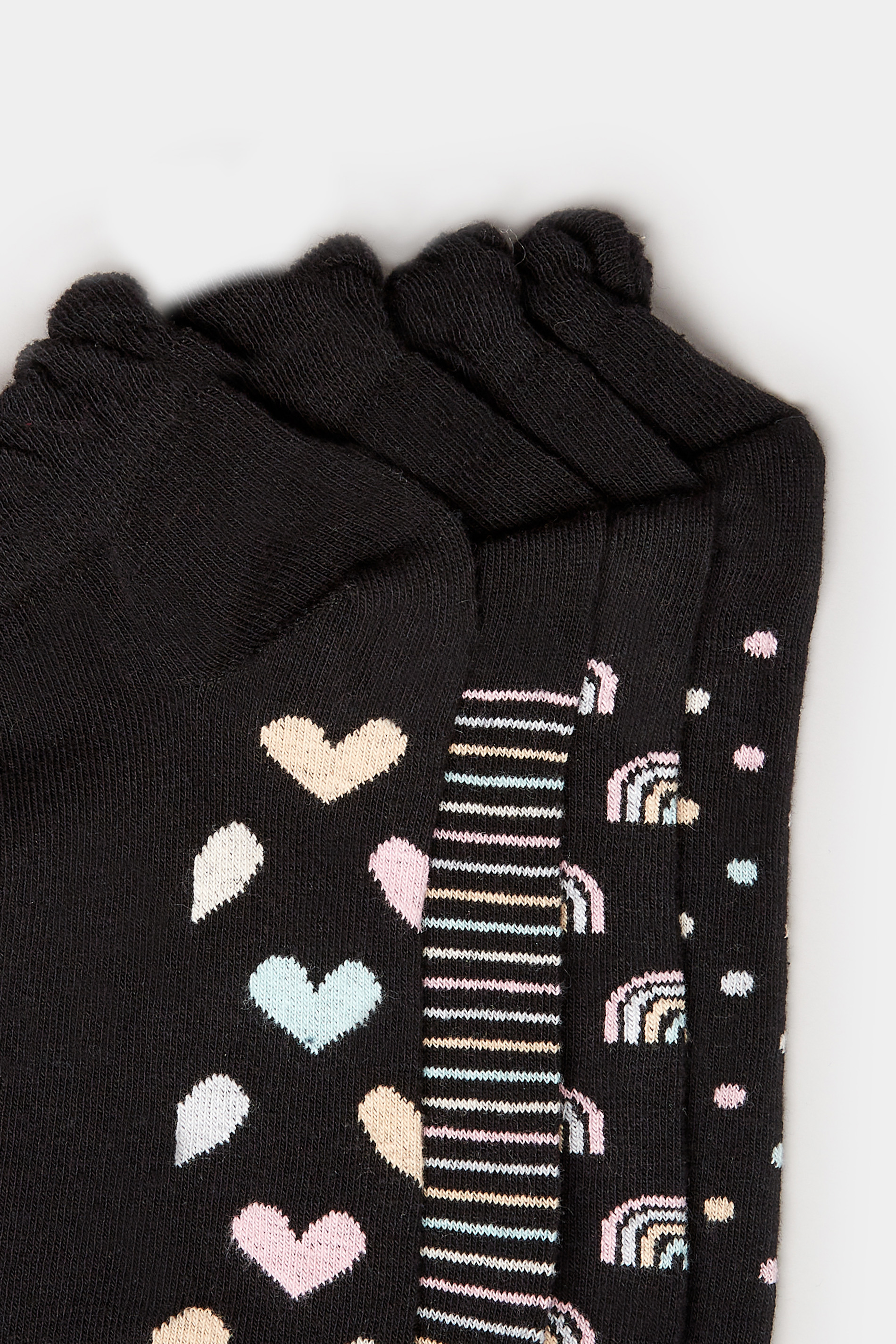 YOURS 4 PACK Plus Size Black Mixed Pastel Print Trainer Liner Socks | Yours Clothing 4