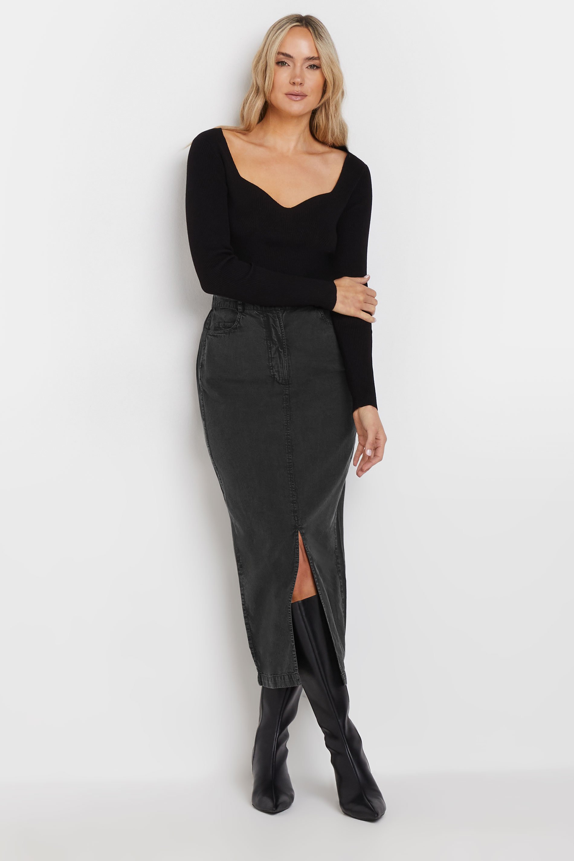 【oan】Salt black washed skirt LTS Tall Women's Black Acid Wash Midi Skirt | Long Tall Sally