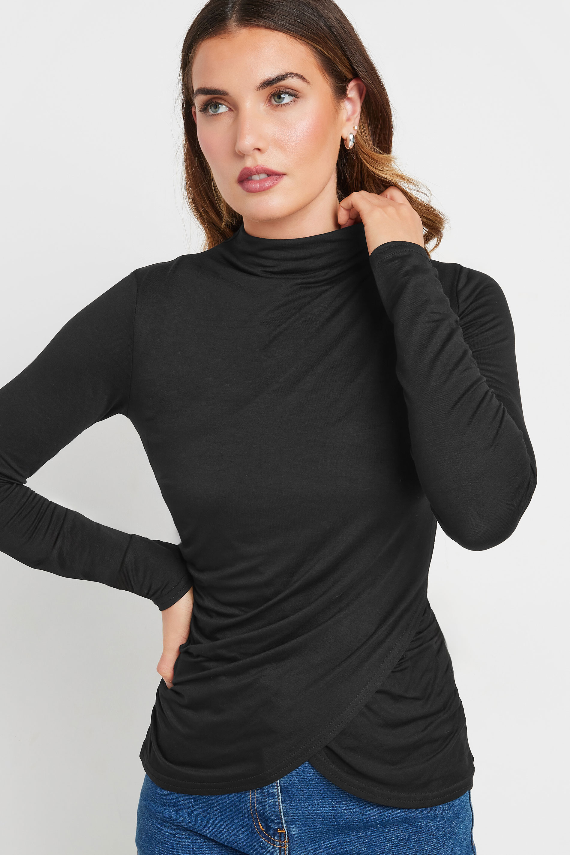 LTS Tall Black High Neck Draped Top | Long Tall Sally