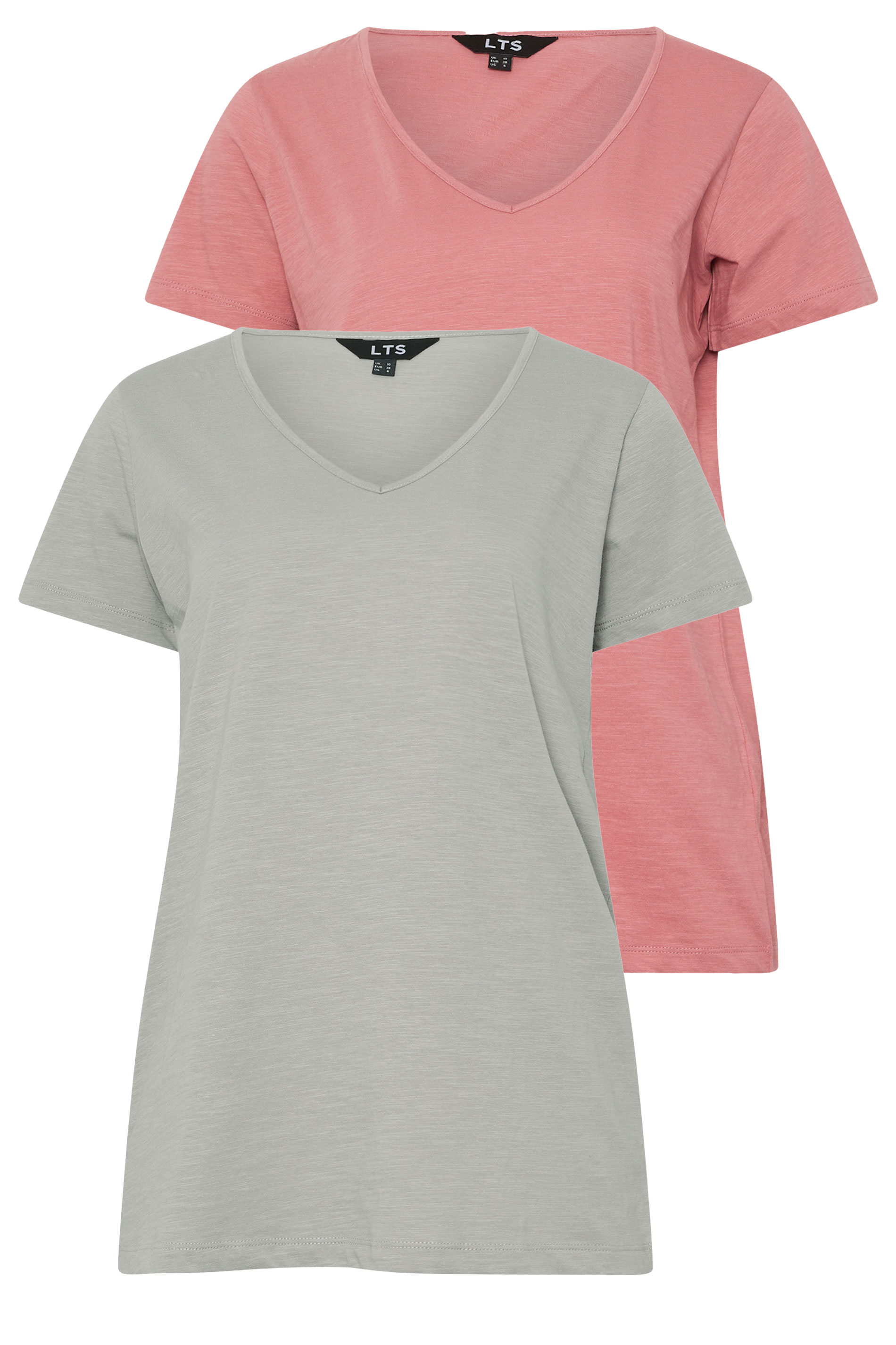 LTS Tall 2 Pack Pink & Grey V-Neck T-Shirts | Long Tall Sally  7