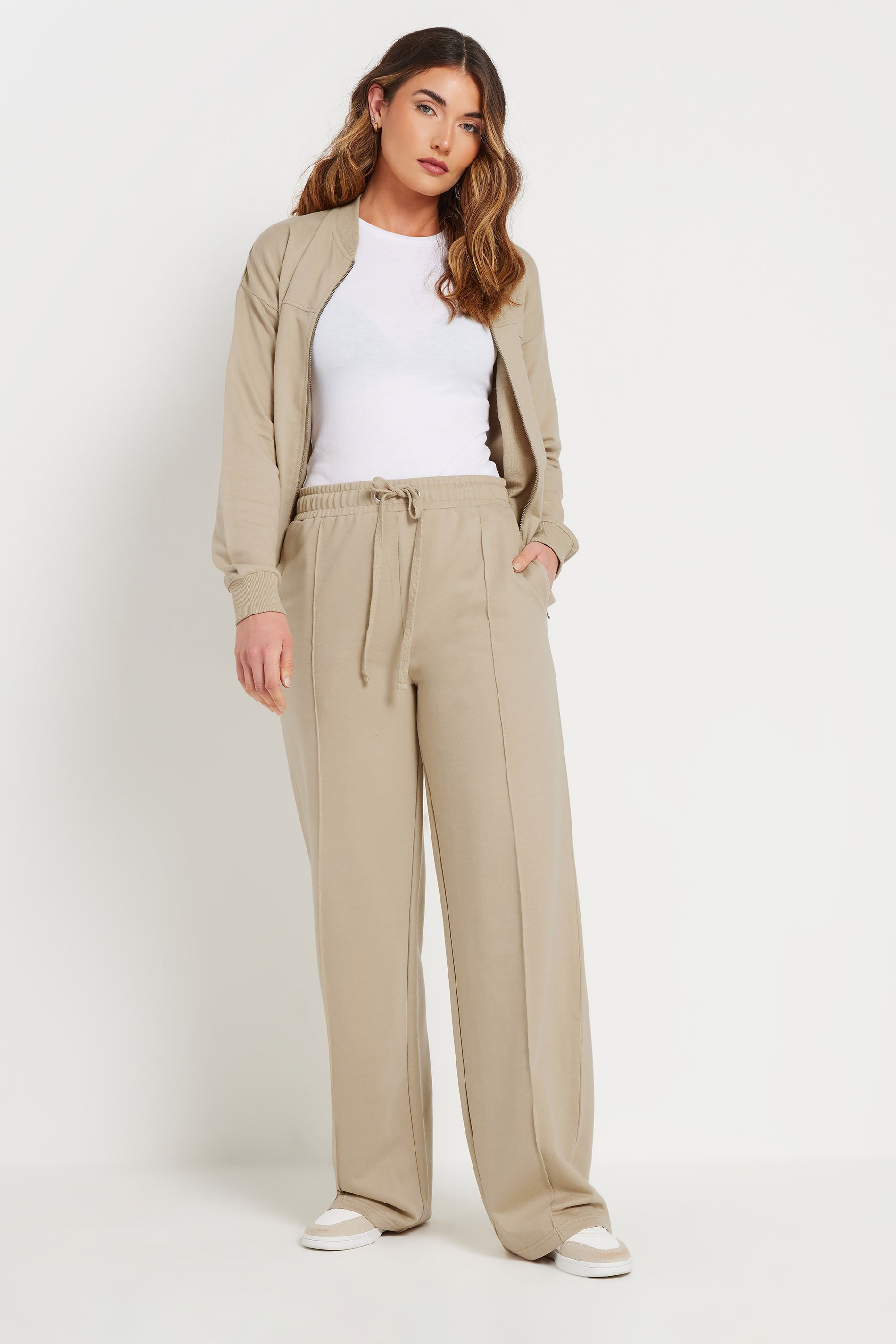 LTS Tall Stone Brown Seam Front Wide Leg Joggers | Long Tall Sally 1