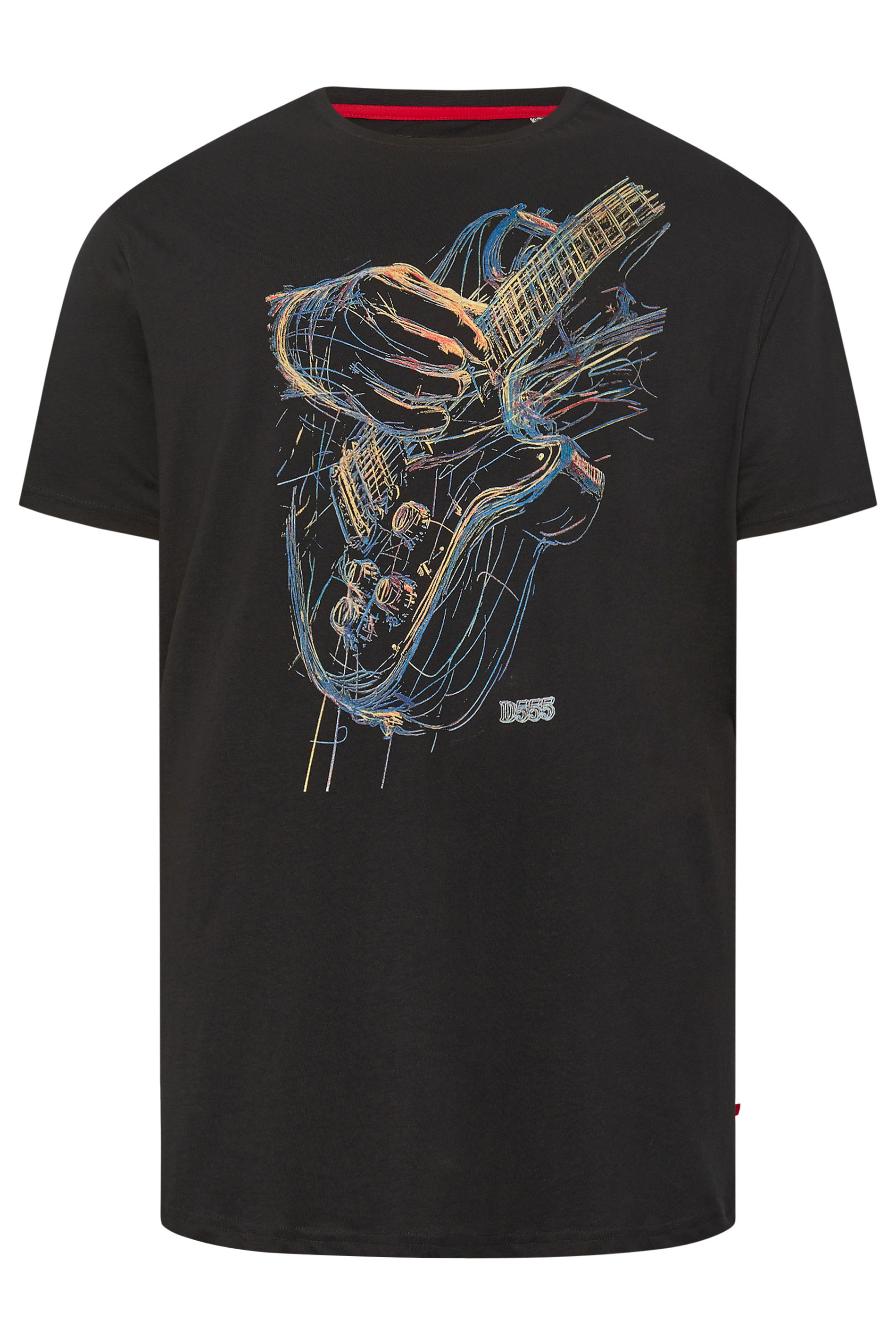 D555 Big & Tall Black Guitar Print T-Shirt | BadRhino 2