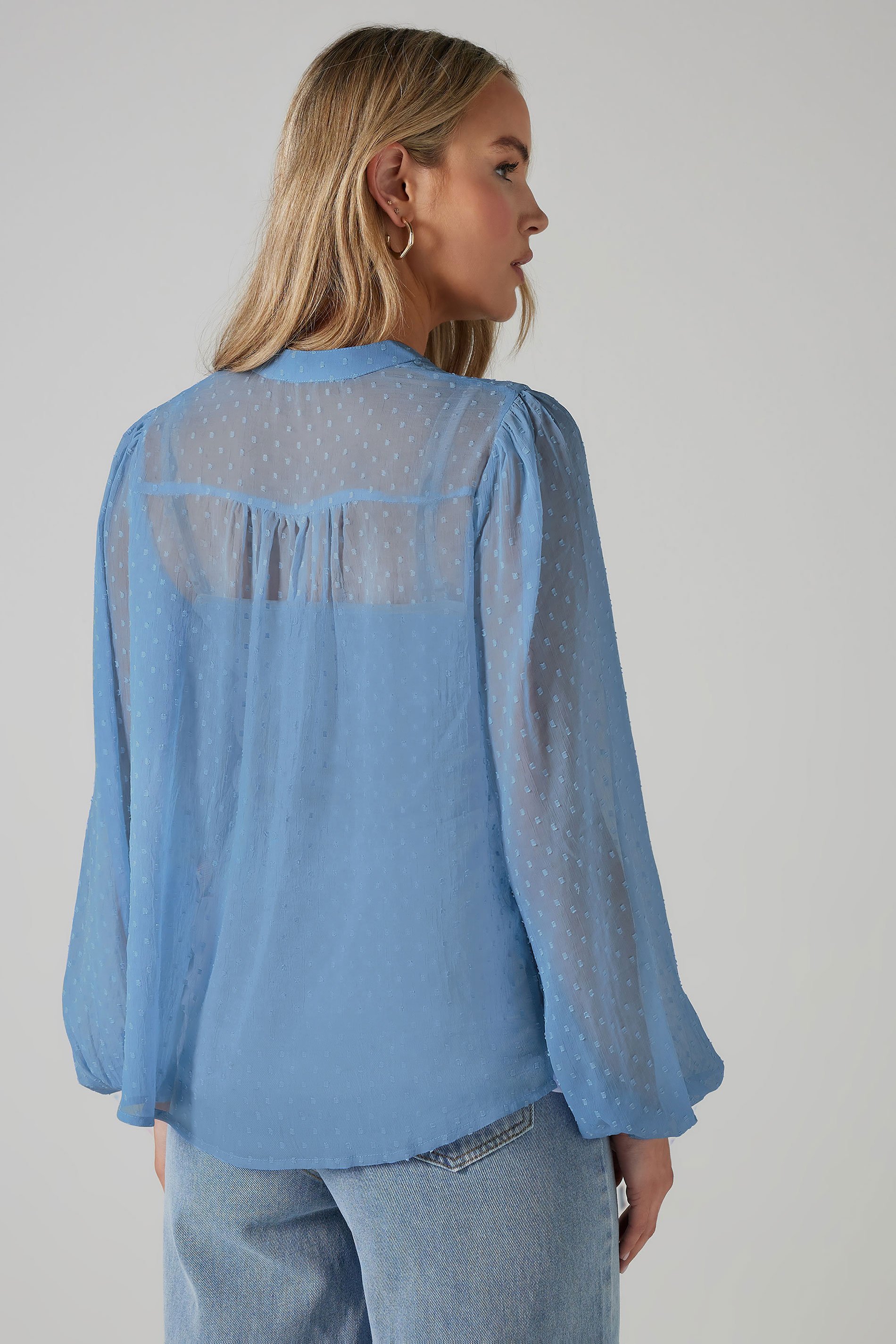 LTS Tall Blue Sheer Dobby Frill Blouse | Long Tall Sally 3