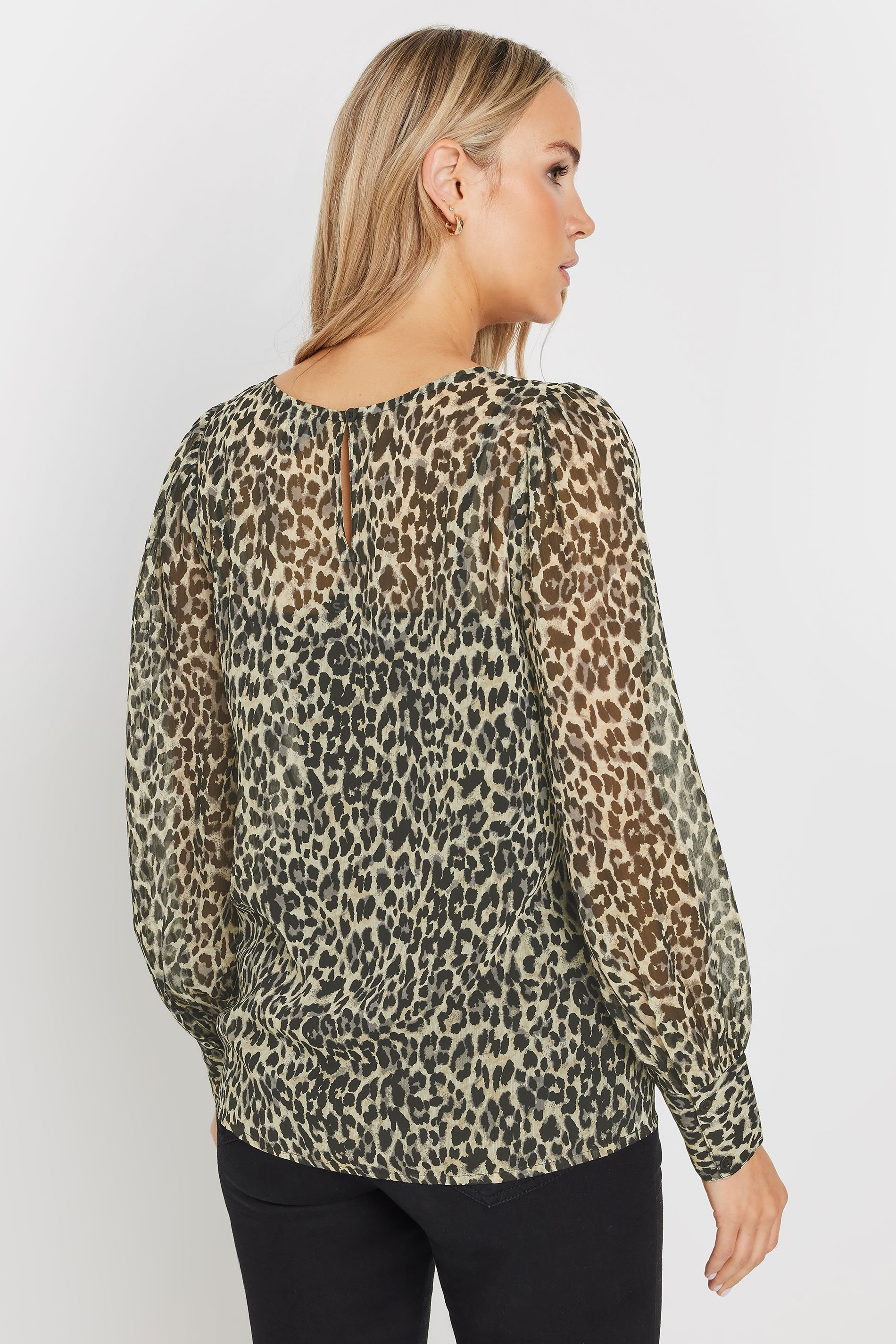 LTS Tall Natural Brown Sheer Leopard Print Blouse | Long Tall Sally 3