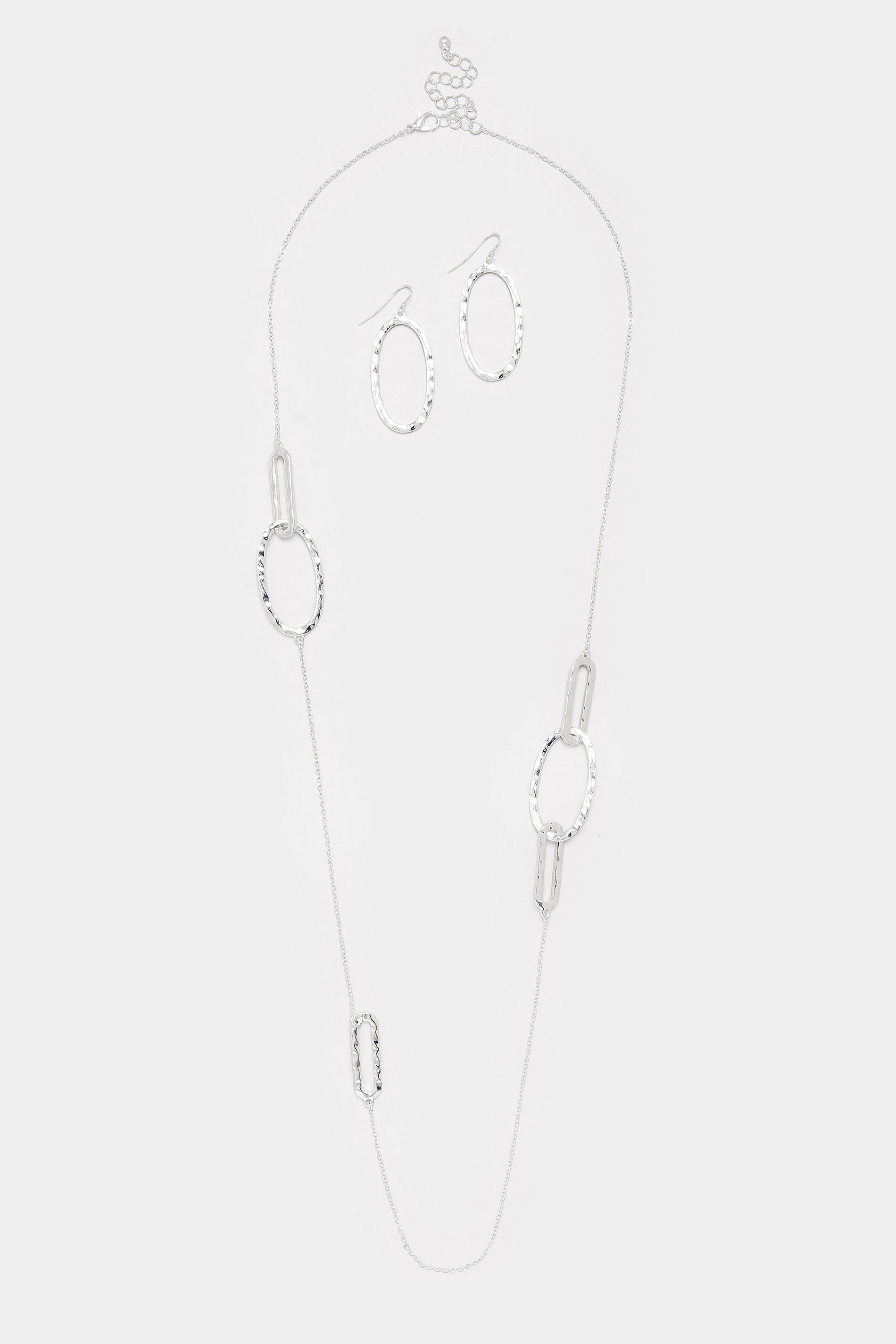 Silver Tone Abstract Hoop Necklace & Earrings Set | Yours Clothing 2