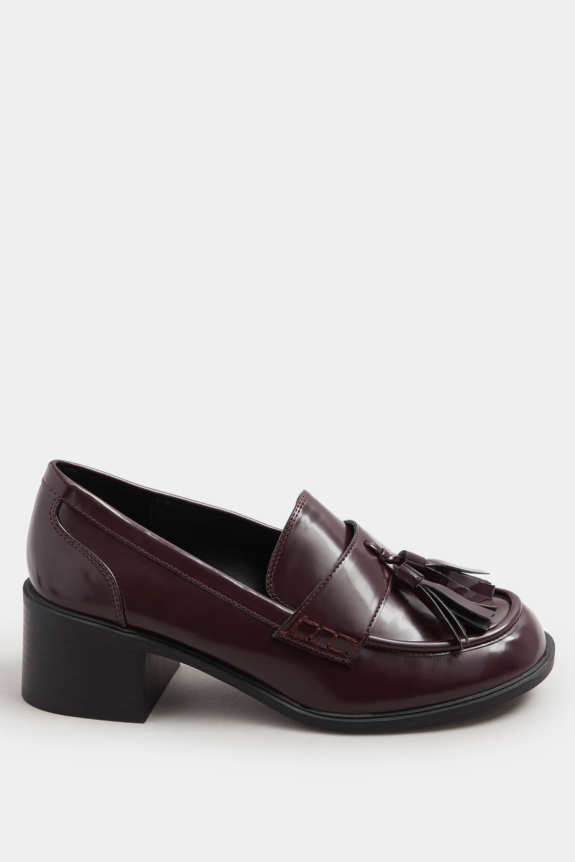 Burgundy Red Patent Heeled Tassel Loafers In Extra Wide EEE Fit | Yours Clothing 4