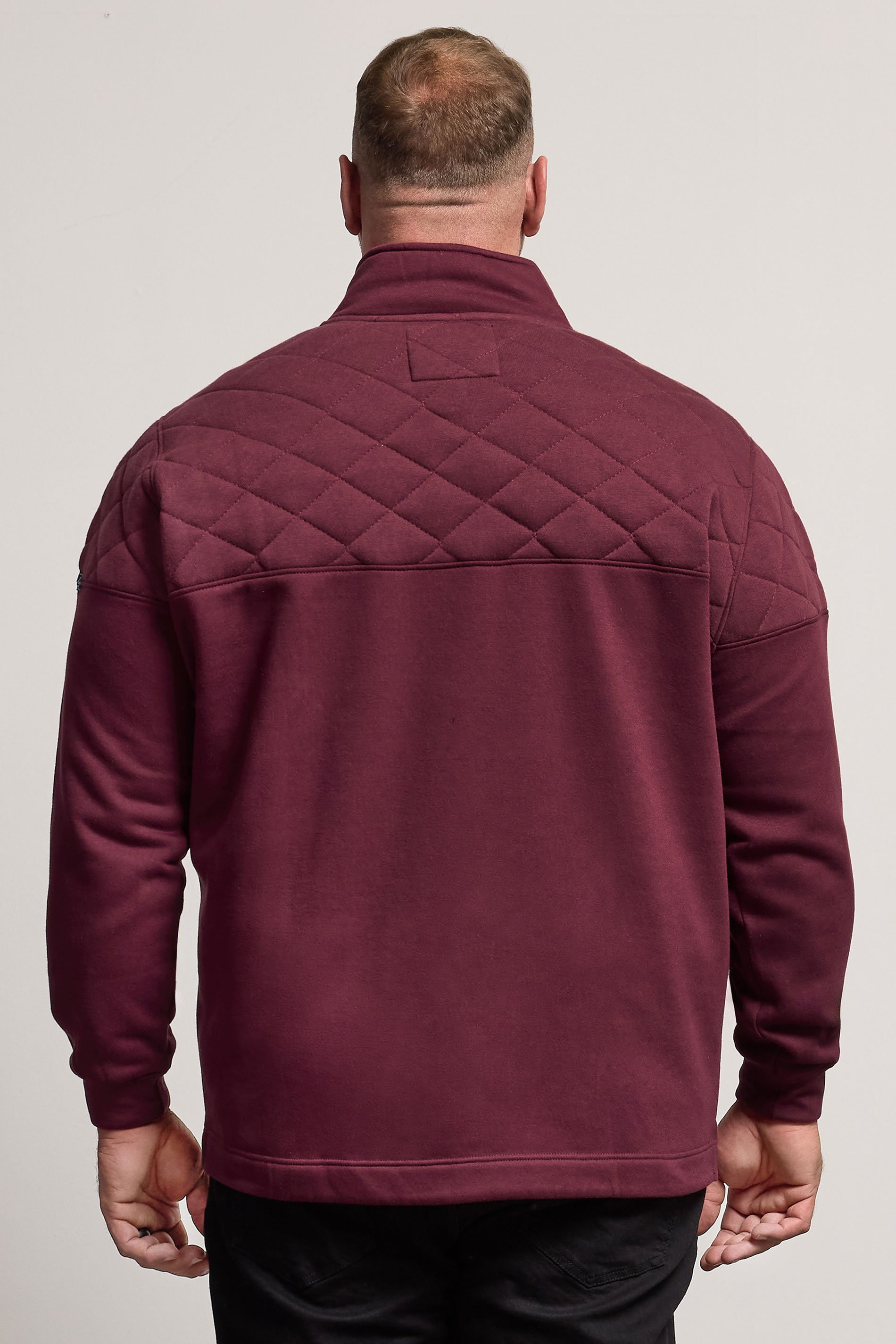 BadRhino Big & Tall Burgundy Red Diamond Quilted Quarter Zip Sweatshirt | BadRhino 2
