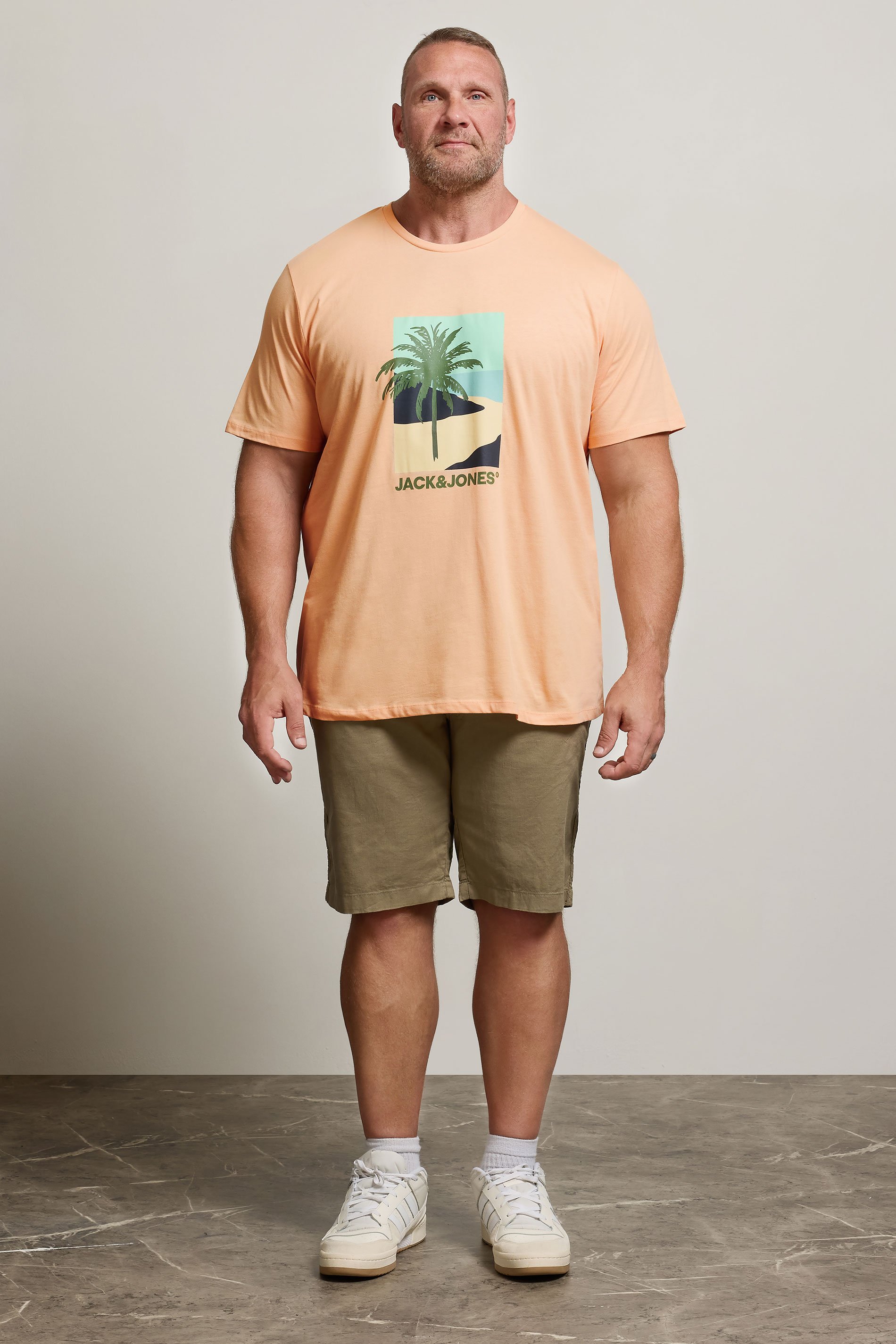 JACK & JONES Big & Tall Peach Orange Barbados Graphic T-Shirt | BadRhino 2