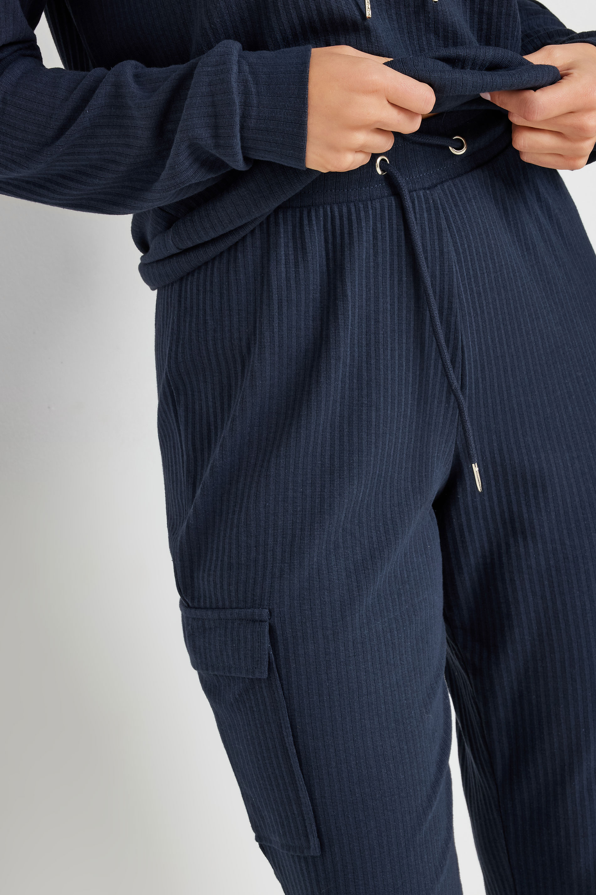 LTS Tall Women's Navy Blue Ribbed Cargo Joggers | Long Tall Sally 4