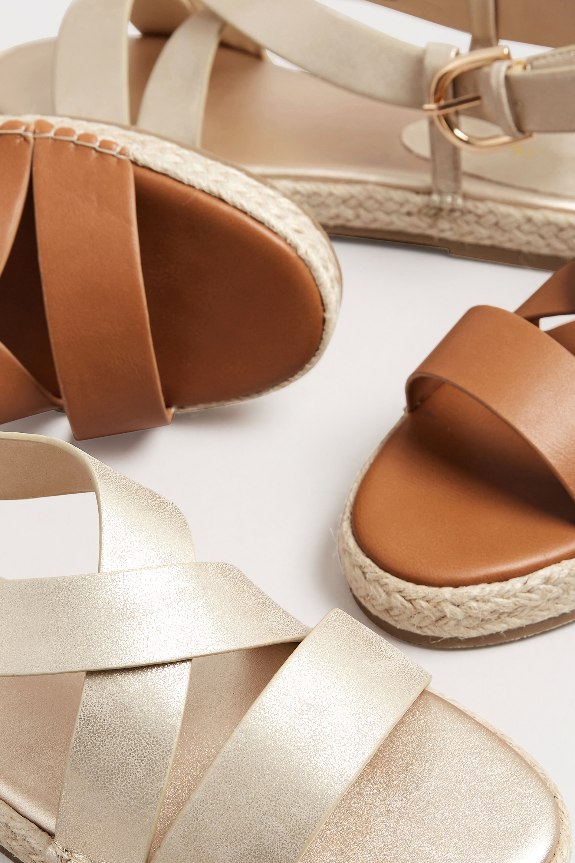 LTS Gold Espadrille Crossover Strap Sandals In Standard Fit | Long Tall Sally  6