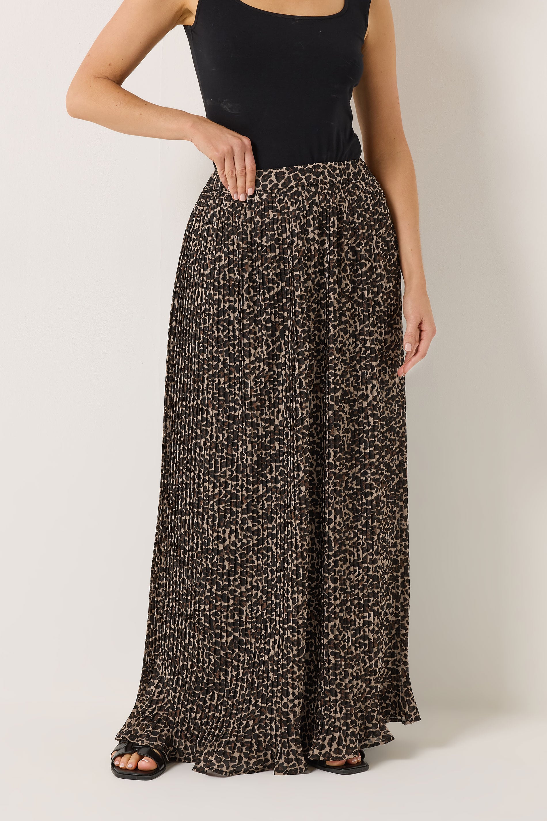 LTS Tall Women's Brown Leopard Print Pleated Maxi Skirt | Long Tall Sally 1