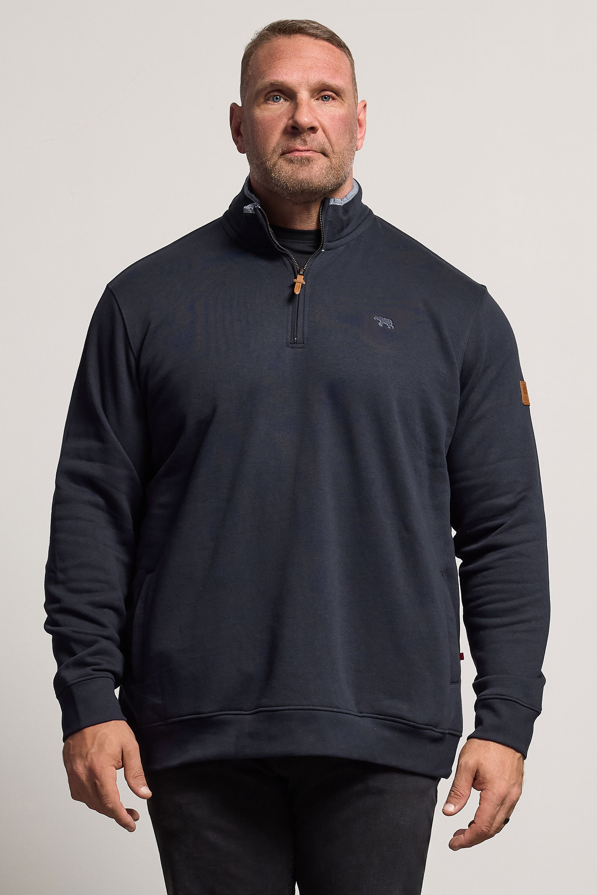 D555 Big & Tall Navy Blue Embroidery Quarter Zip Fleece | BadRhino 1