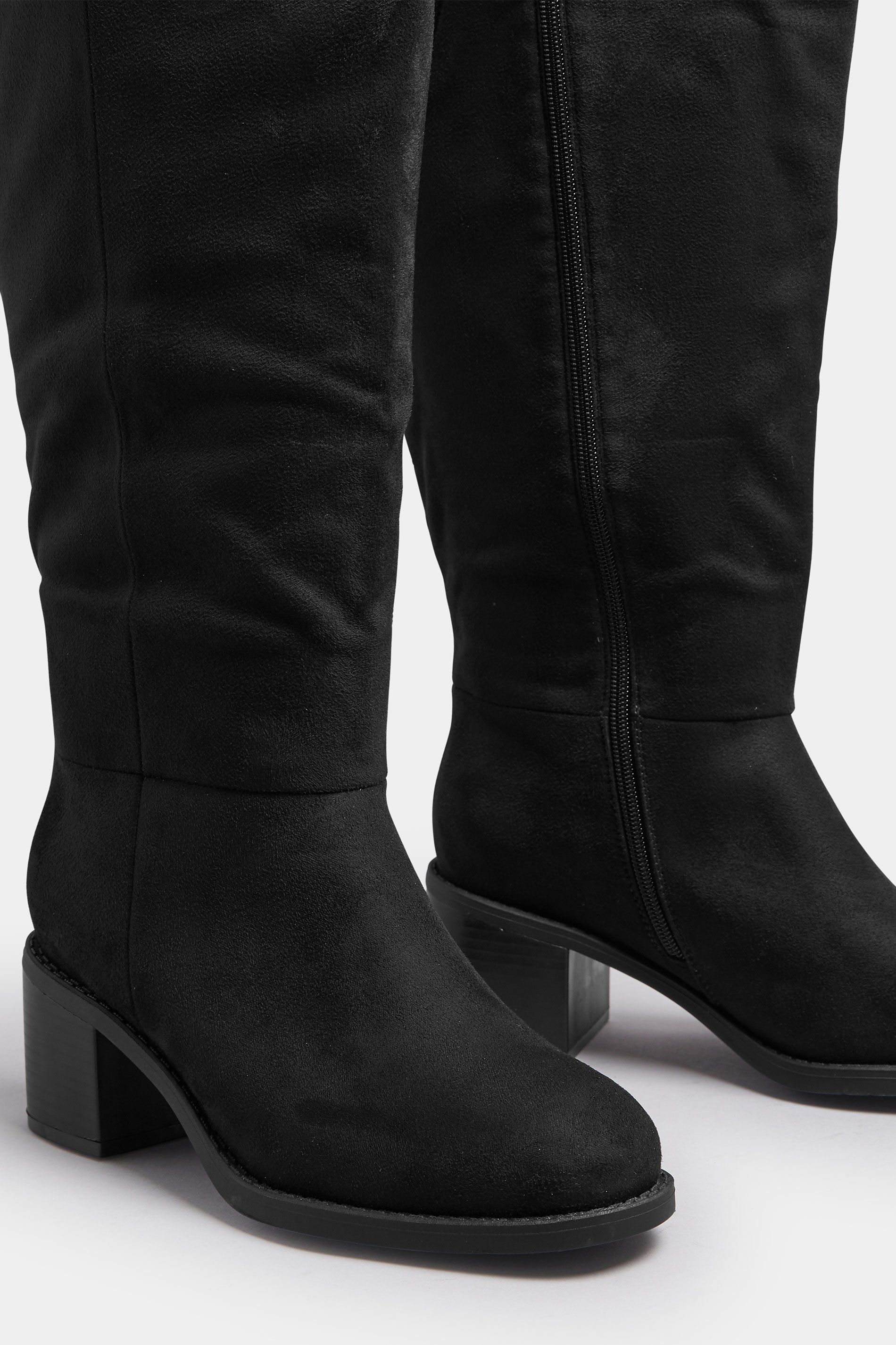 Black Faux Suede Block Heel Knee High Boots In Wide E Fit & Extra Wide EEE Fit | Yours Clothing 6