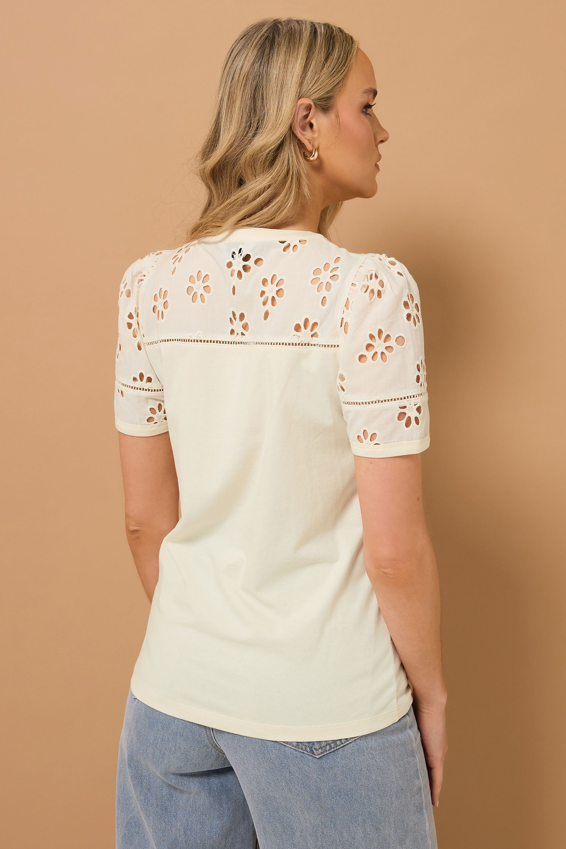 LTS Tall Ivory White Cotton Broderie Short Sleeve Top | Long Tall Sally 4