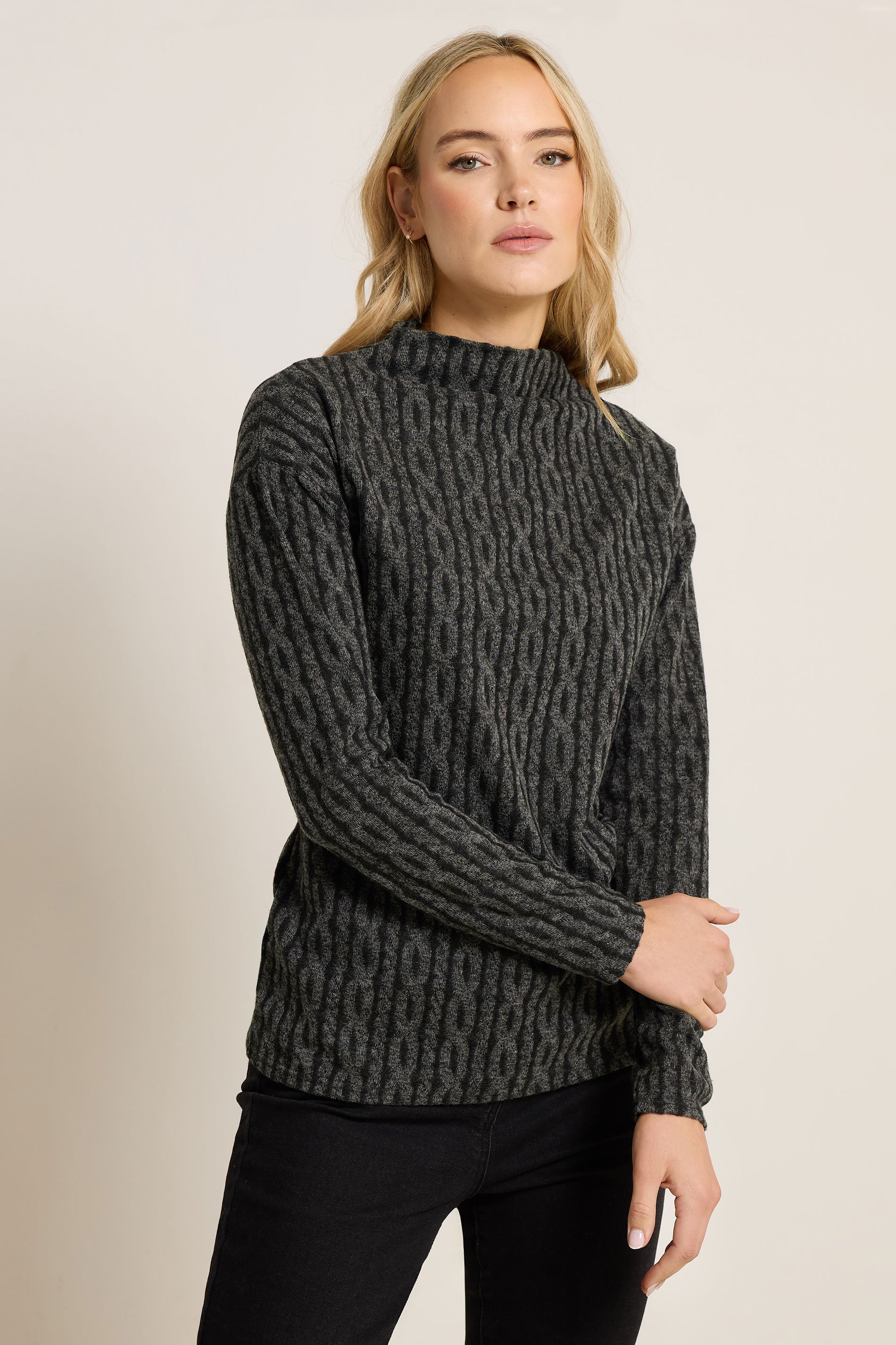 LTS Tall Charcoal Grey Knit Funnel Top | Long Tall Sally 1