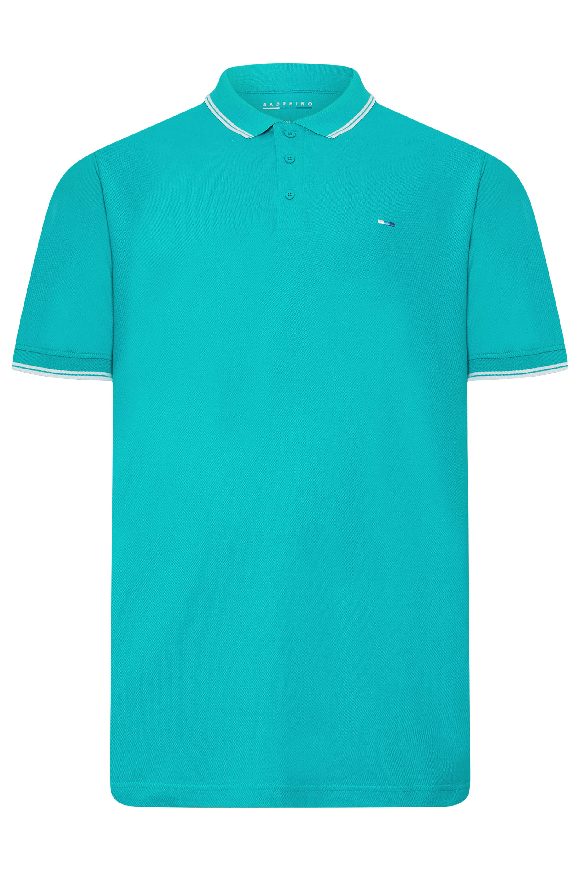 BadRhino Big & Tall Teal Blue & White Tipped Polo Shirt | BadRhino 5