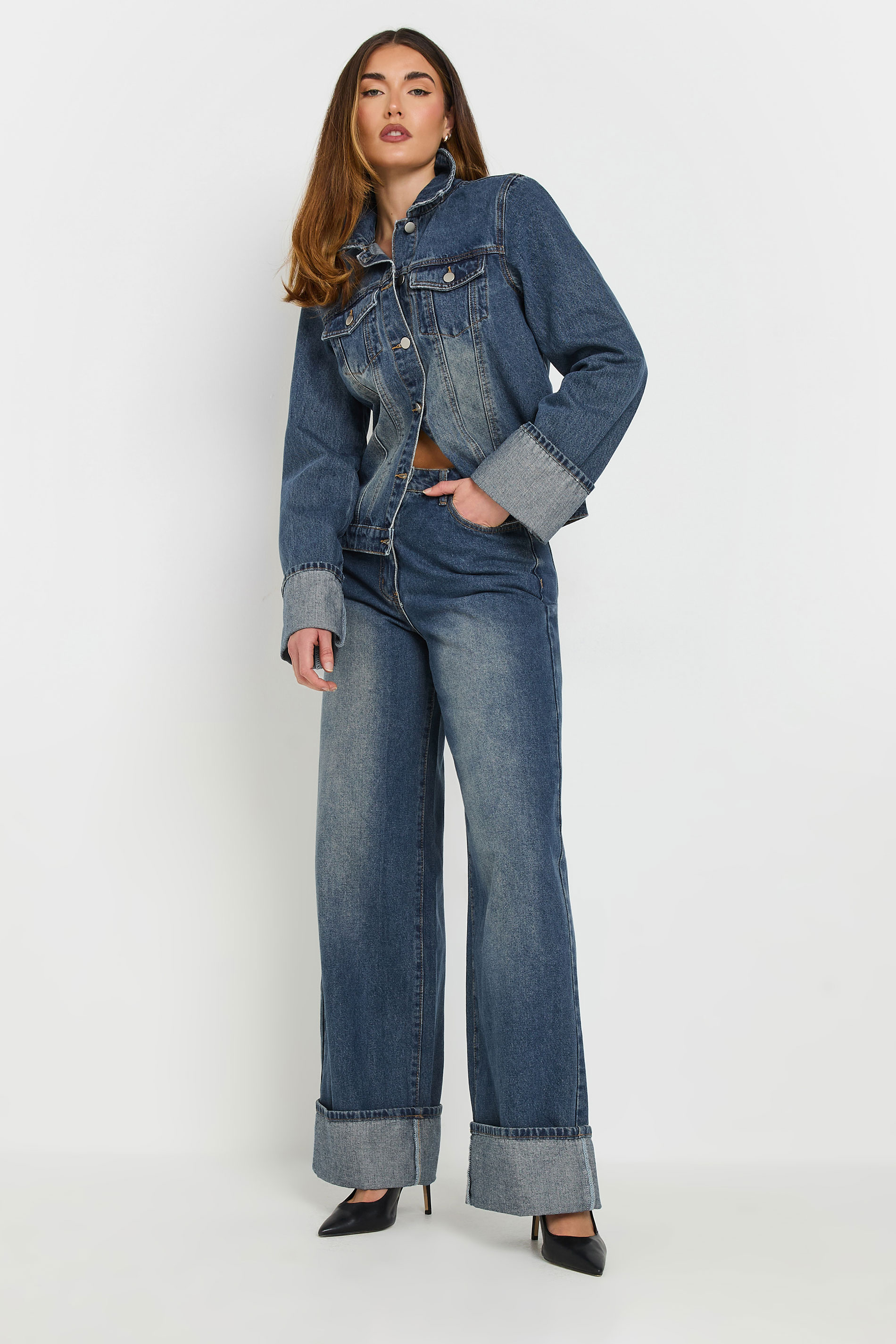 LTS Tall Dark Blue Washed Denim Turn Up Sleeve Jacket | Long Tall Sally 4