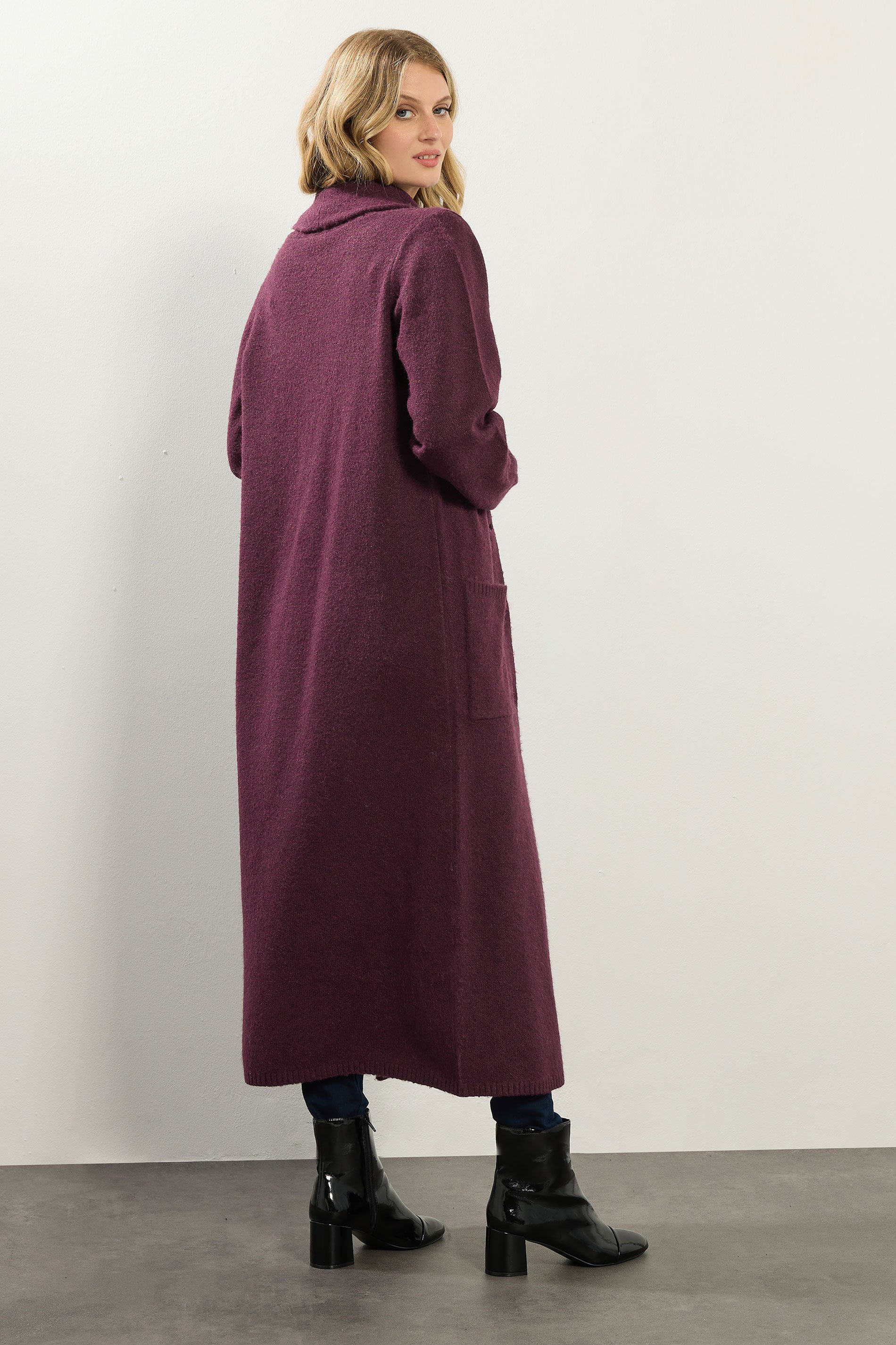 LTS Tall Burgundy Red Knitted Longline Coatigan | Long Tall Sally 3