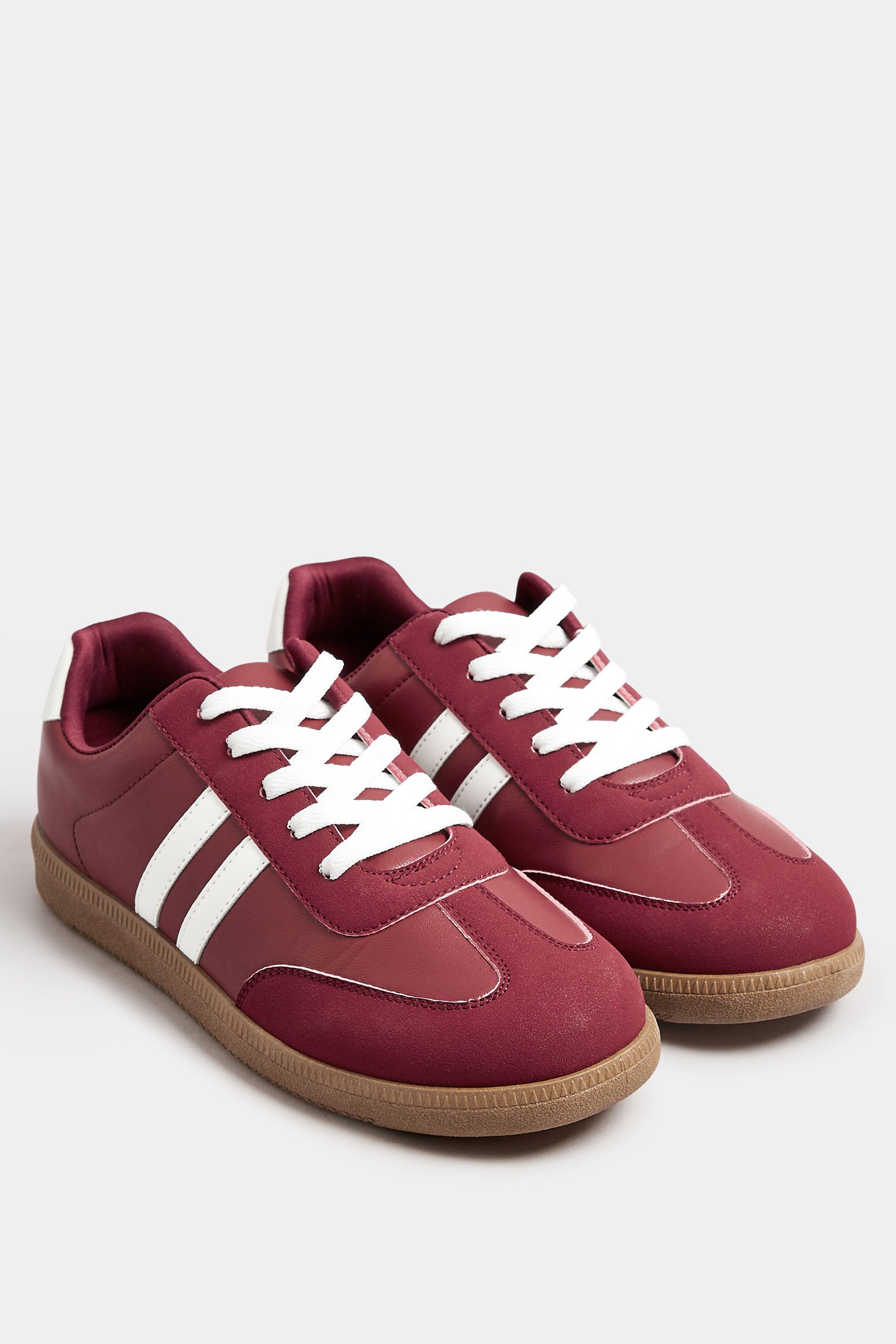 Burgundy Red Retro Stripe Trainers In Extra Wide EEE Fit | Yours Clothing 2