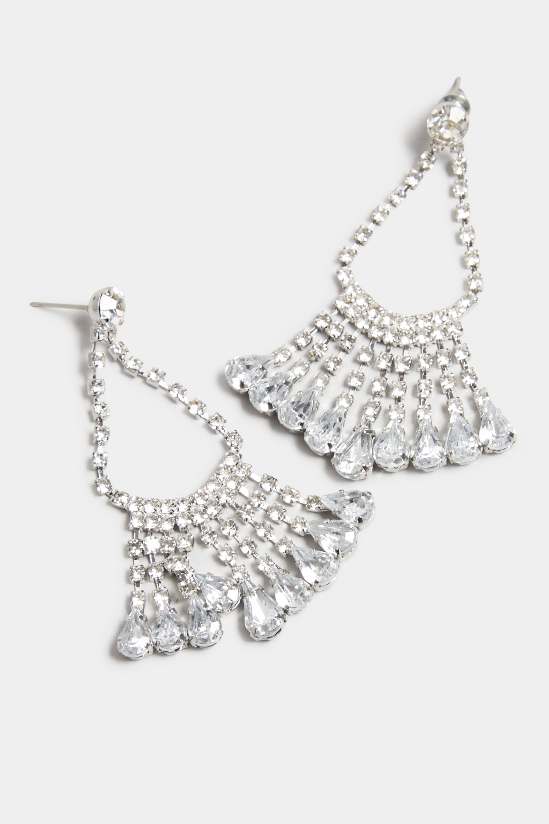 Silver Tone Diamante Drop Earrings | Yours Clothing 3