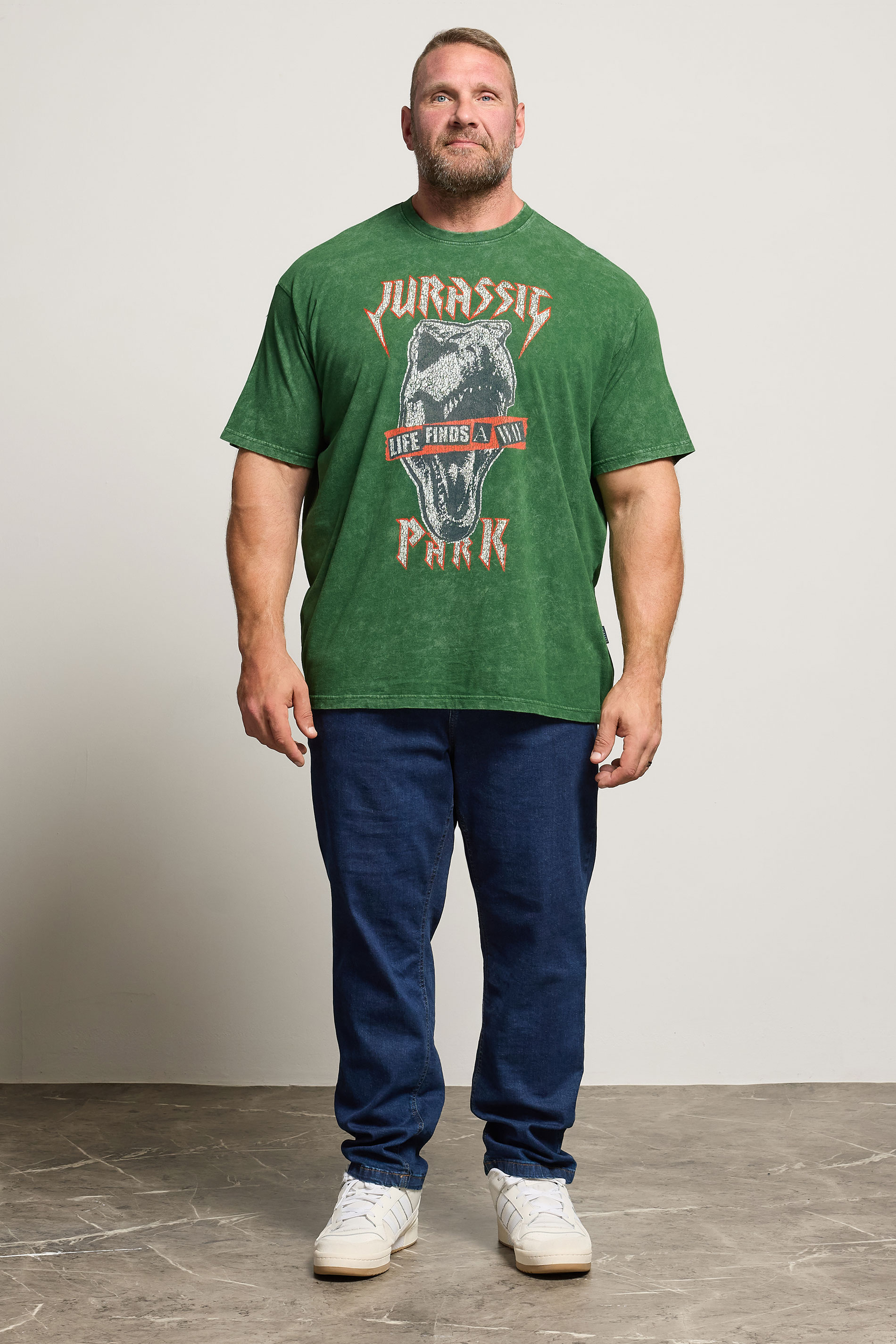 BadRhino Big & Tall Green Acid Wash Jurassic Park Graphic T-Shirt | BadRhino 2