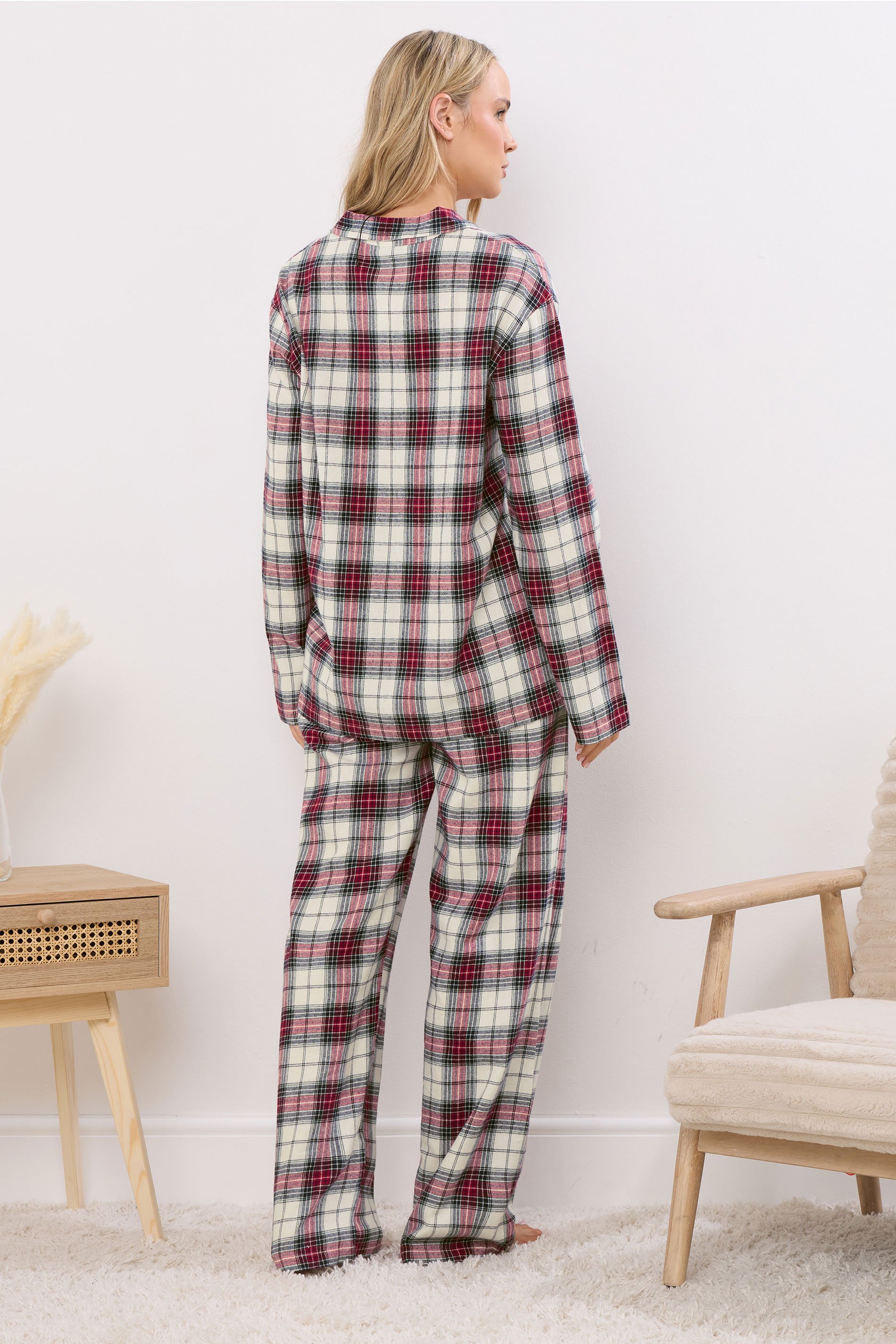 LTS Tall Ivory White & Red Cotton Check Pyjama Set | Long Tall Sally 4
