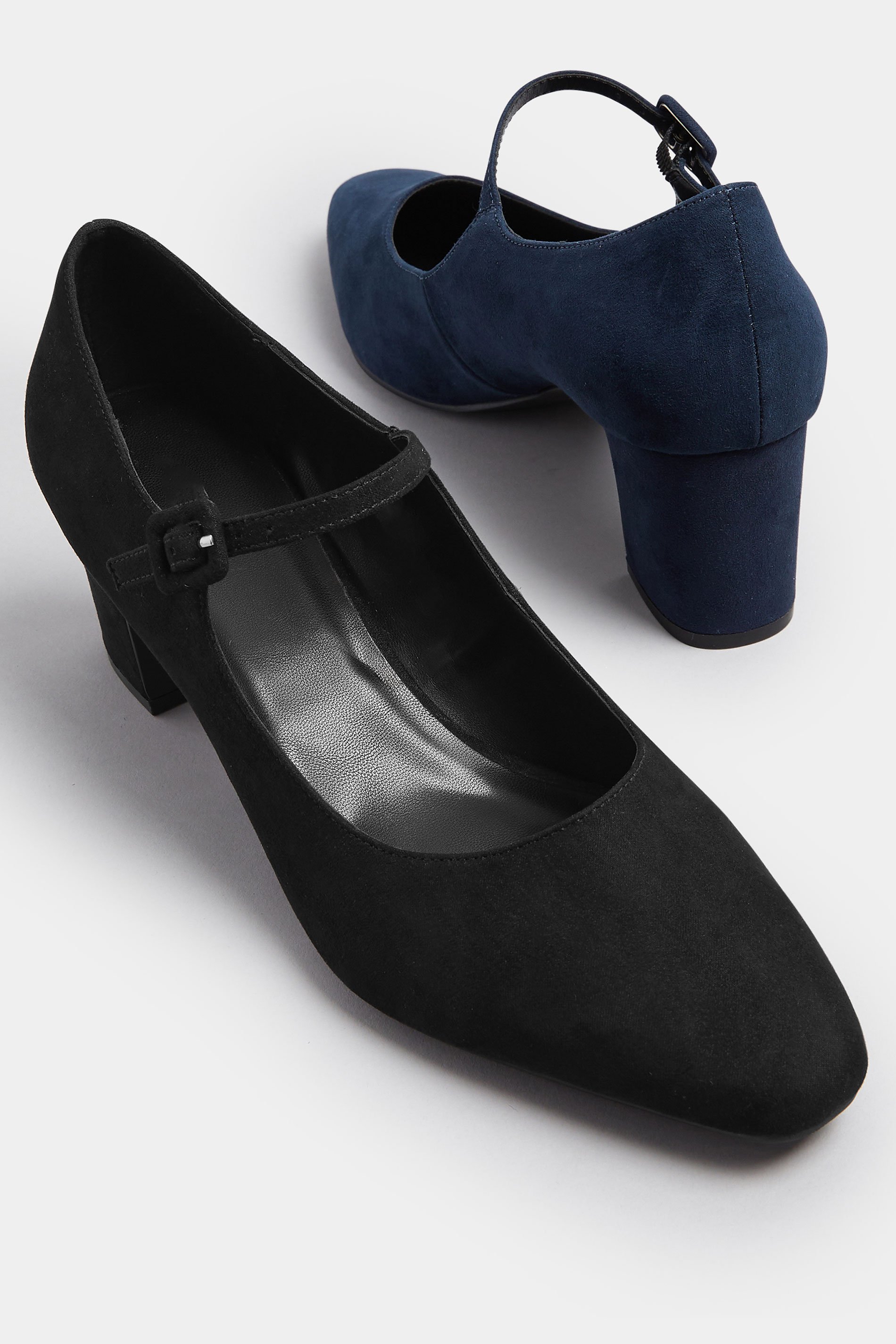 LTS Black Faux Suede Mary Jane Block Heel In Standard Fit | Long Tall Sally 6