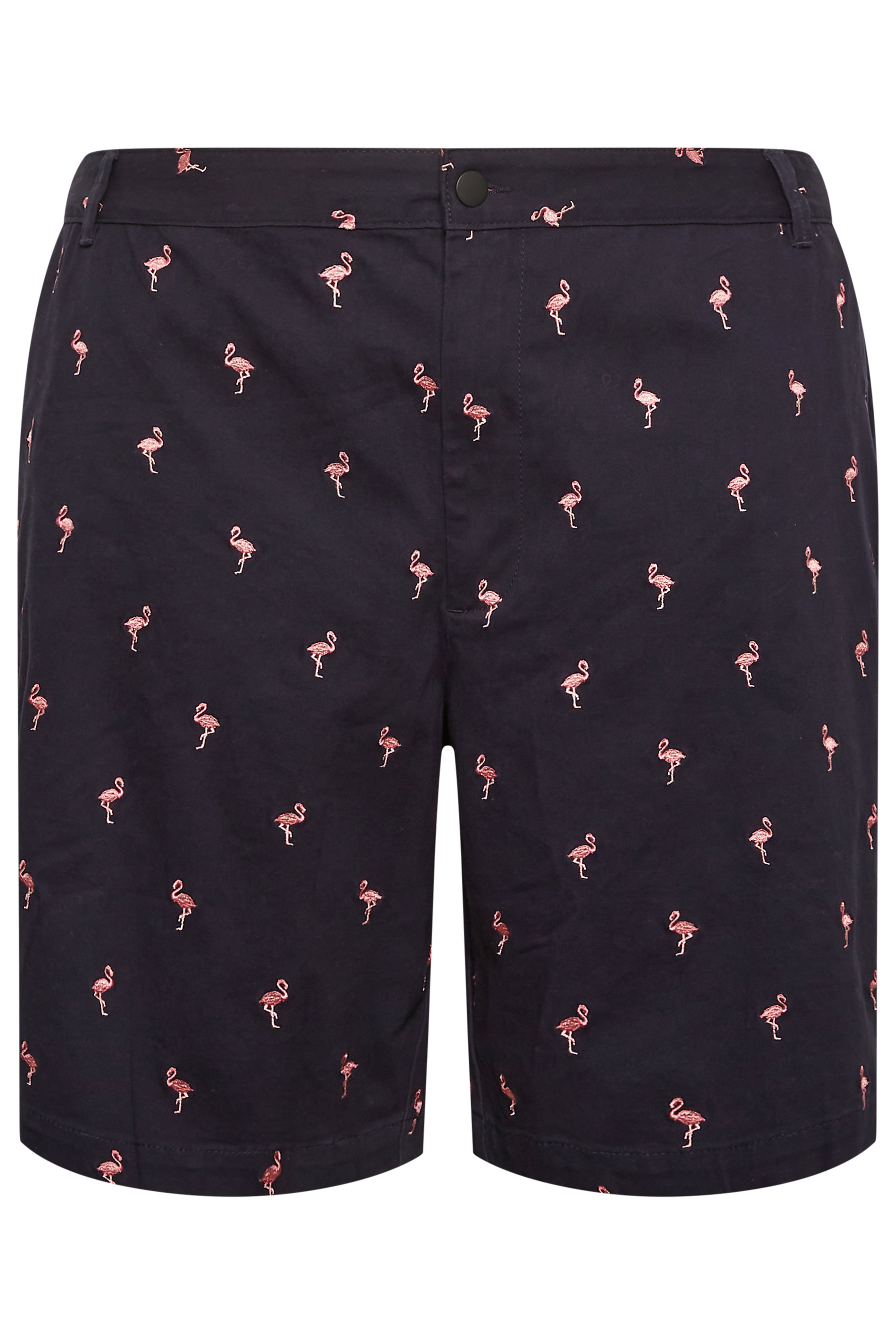 BadRhino Big & Tall Navy Blue Flamingo Embroidered Stretch Chino Shorts | BadRhino 4