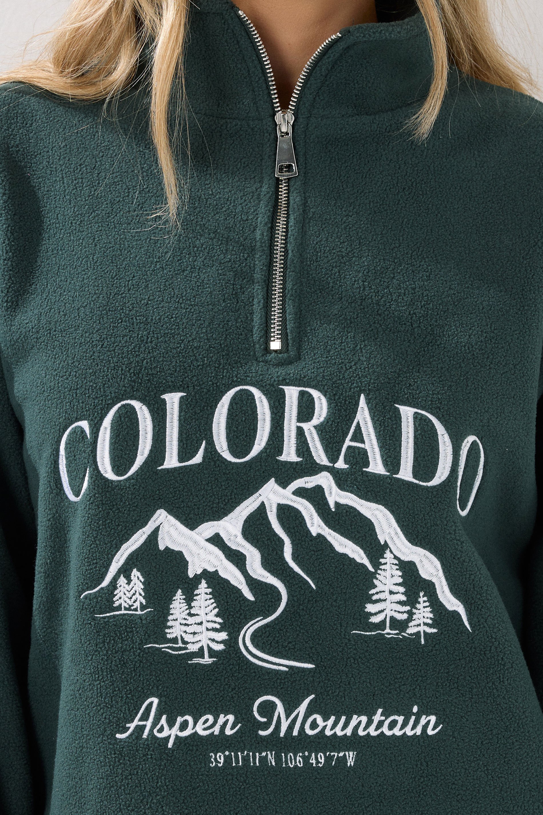 LTS Tall Green Quarter Zip 'Colorado' Embroidered Fleece | Long Tall Sally 4
