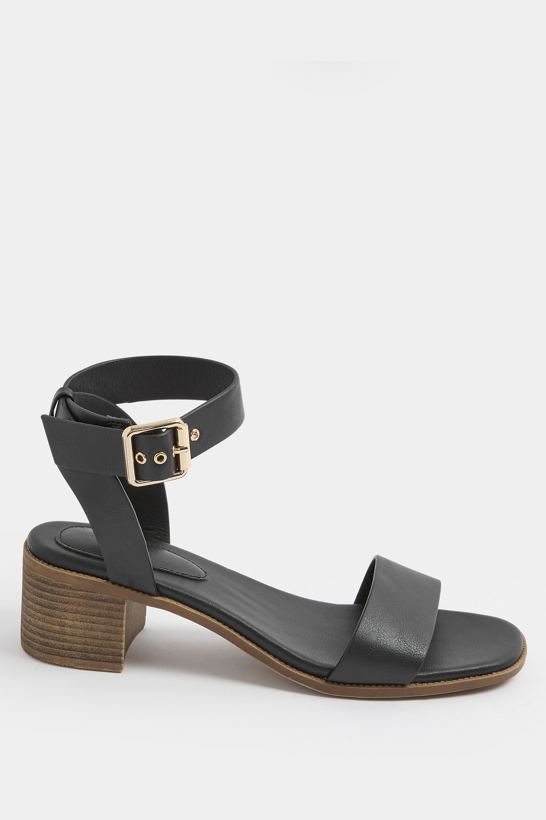 Black Faux Leather Block Heel Sandals In Wide E Fit | Yours Clothing 4