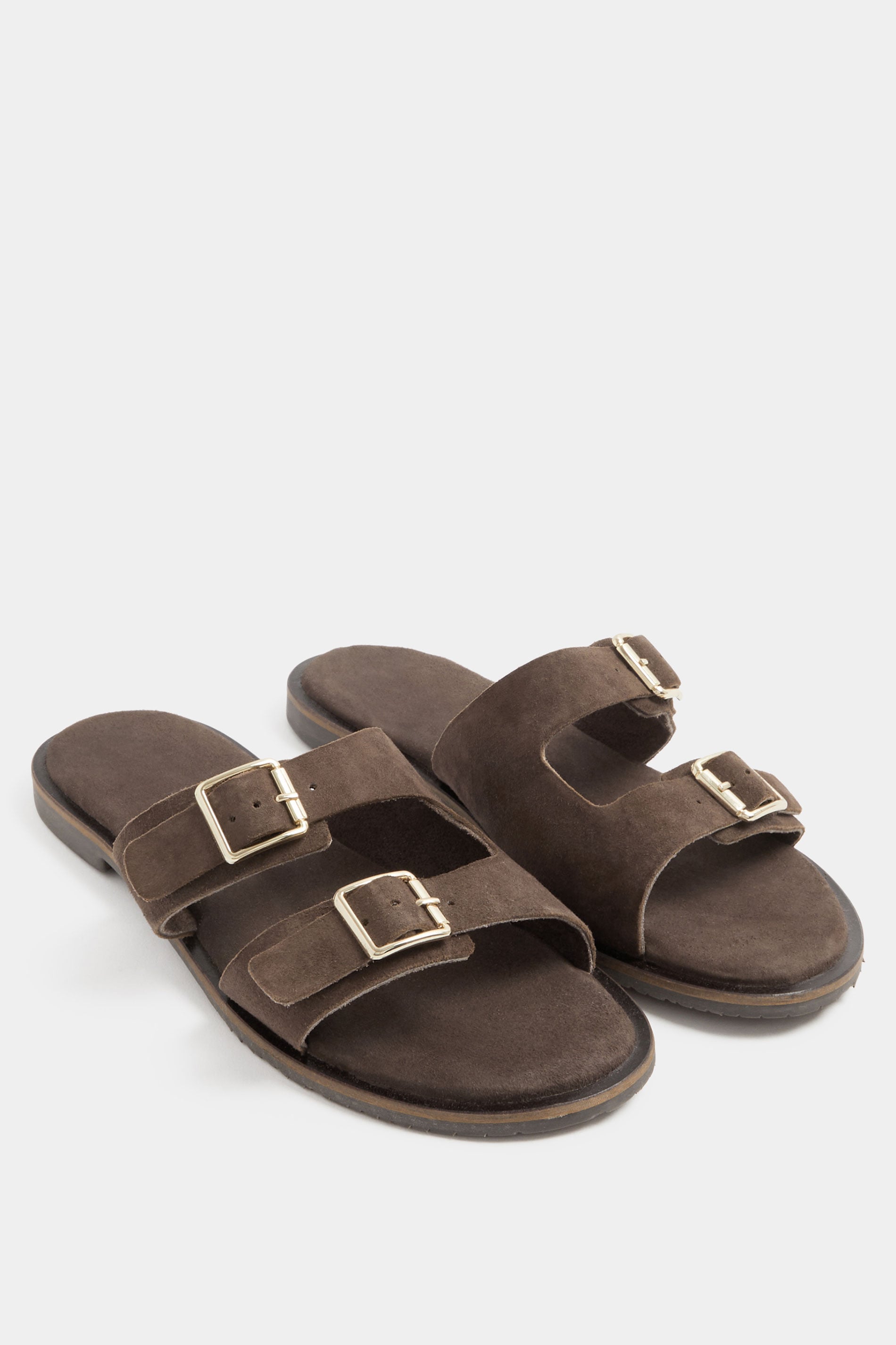 Chocolate Brown Double Buckle Footed Mule In Extra Wide EEE Fit 3