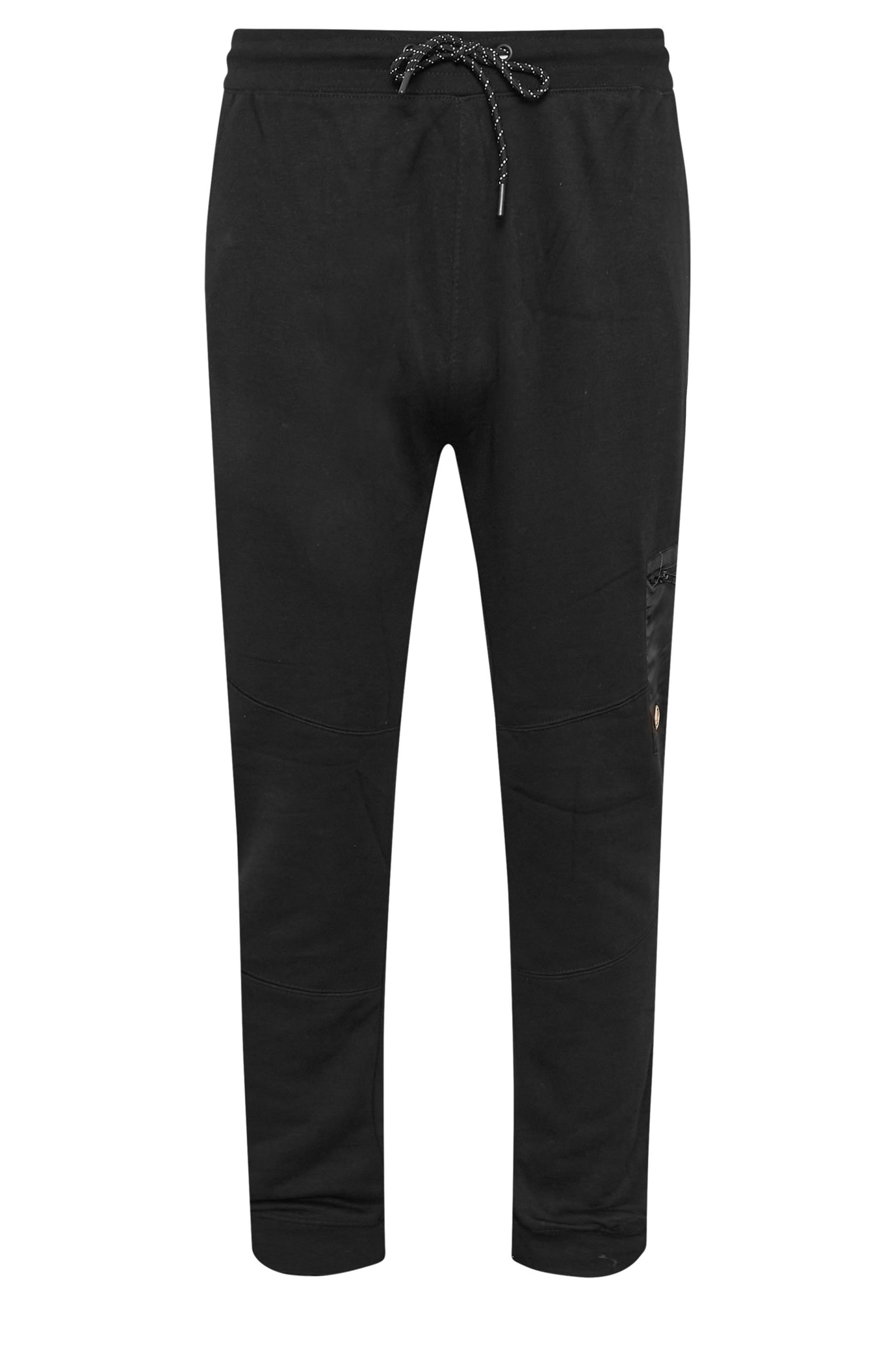 D555 Big & Tall Black Woven Fabric Trim Joggers | BadRhino 5