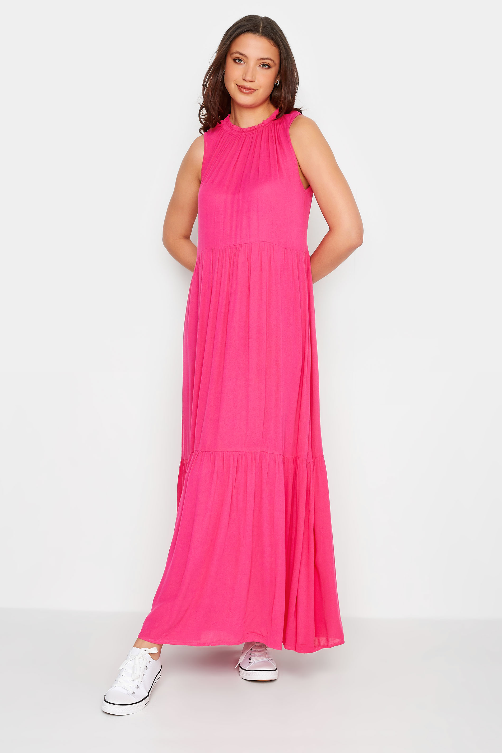 LTS Tall Women's Bright Pink Tiered Maxi Dress | Long Tall Sally 1
