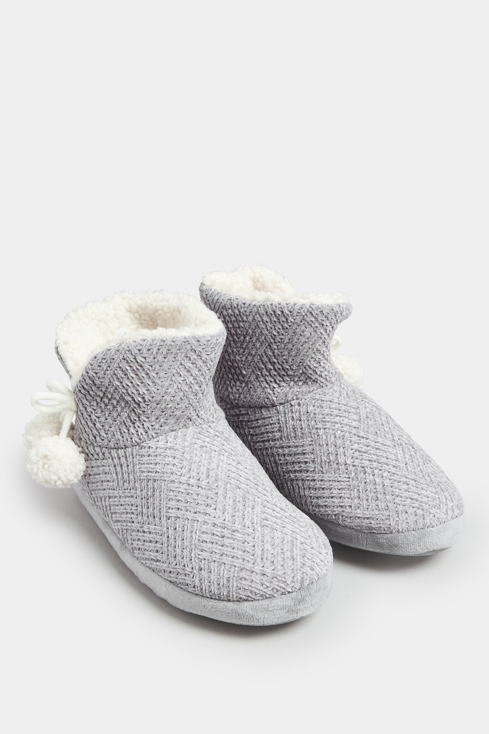 Grey Fluffy Chevron Slipper Boots In Wide E Fit | Yours Clothing 2
