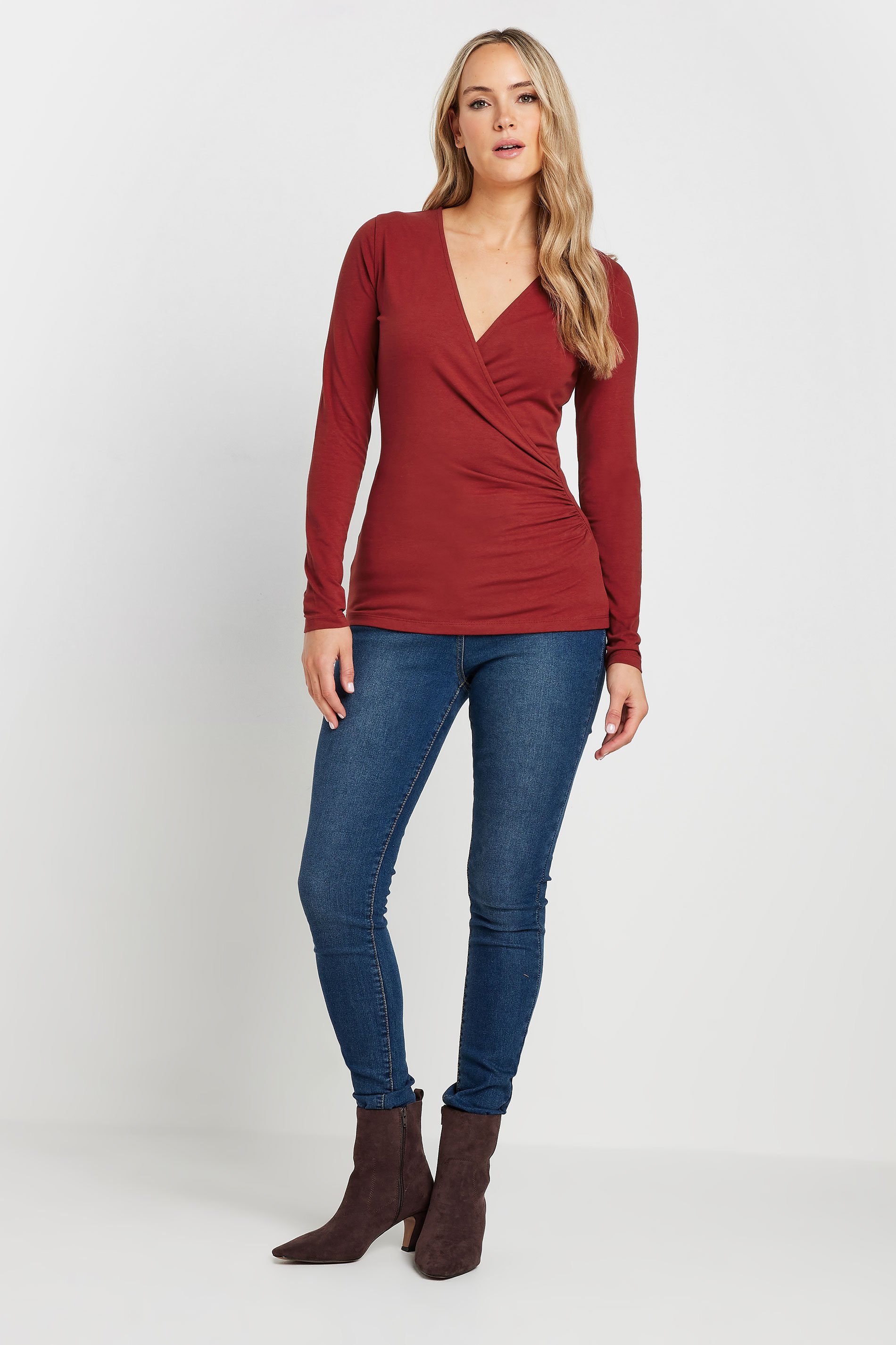 LTS Tall Red Long Sleeve Wrap Top | Long Tall Sally 2