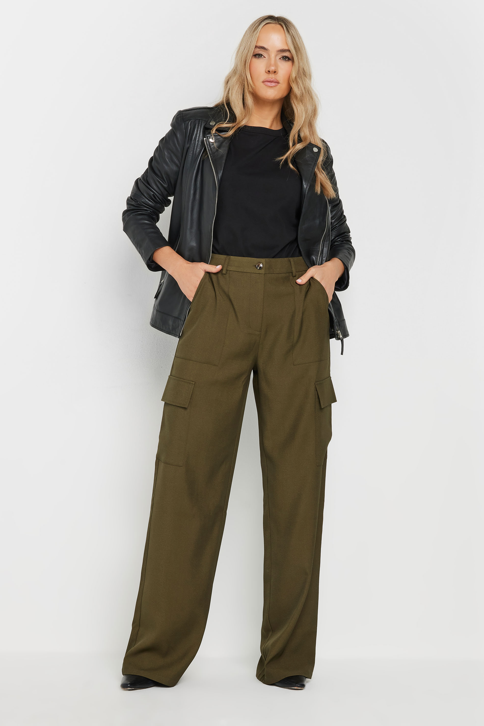 LTS Tall Khaki Green Tailored Cargo Pocket Trousers | Long Tall Sally 2