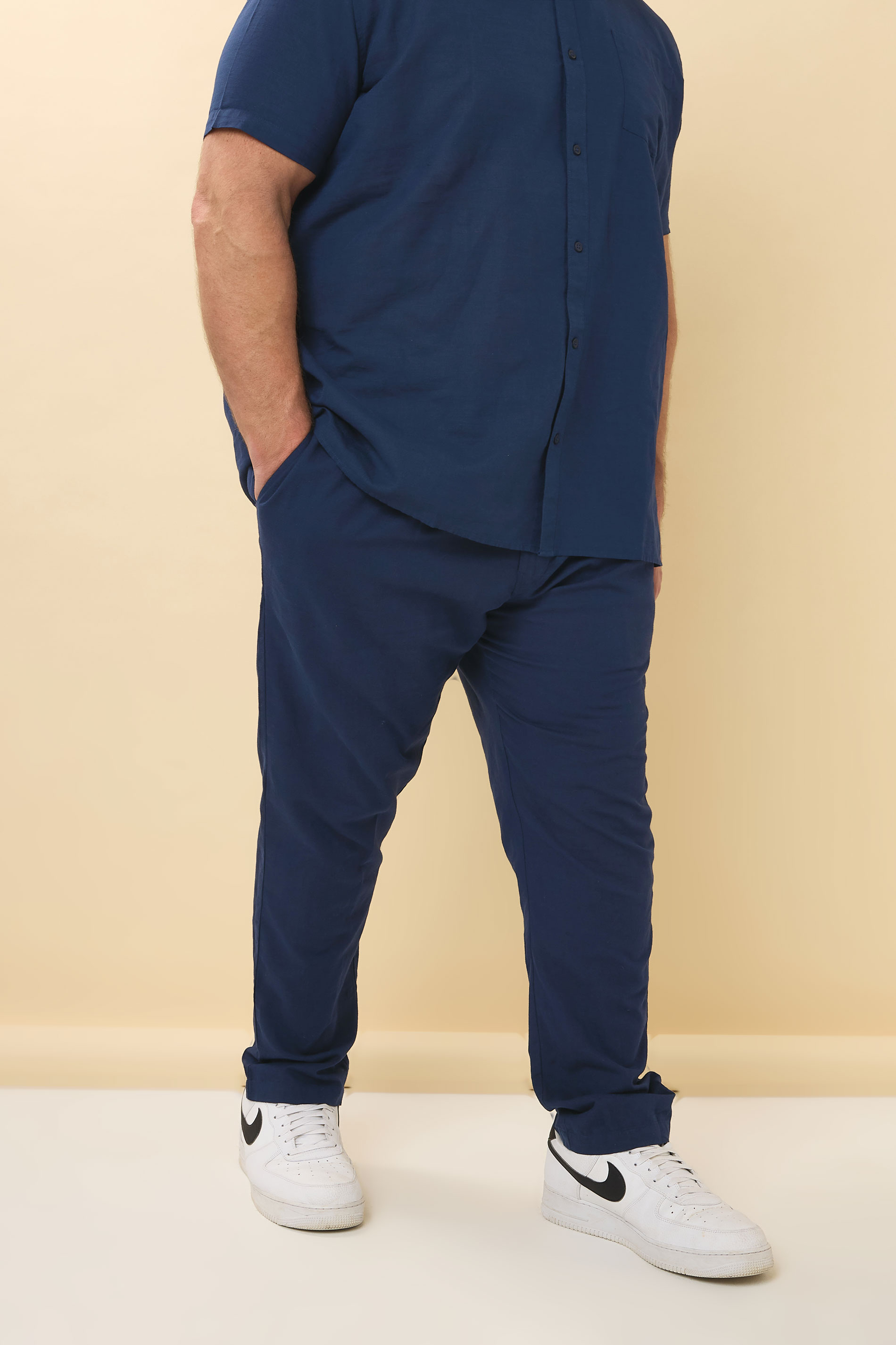 BadRhino Big & Tall Navy Blue Linen Formal Trousers | BadRhino 5