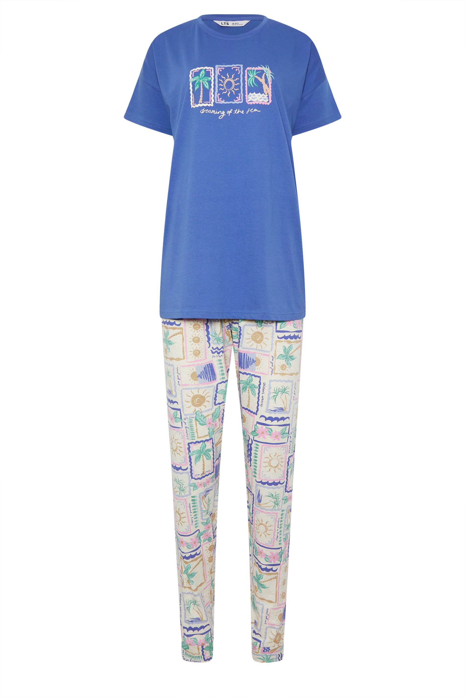 LTS Tall Women's Blue 'Dreaming Of The Sea' Slogan Pyjama Set | Long Tall Sally 5