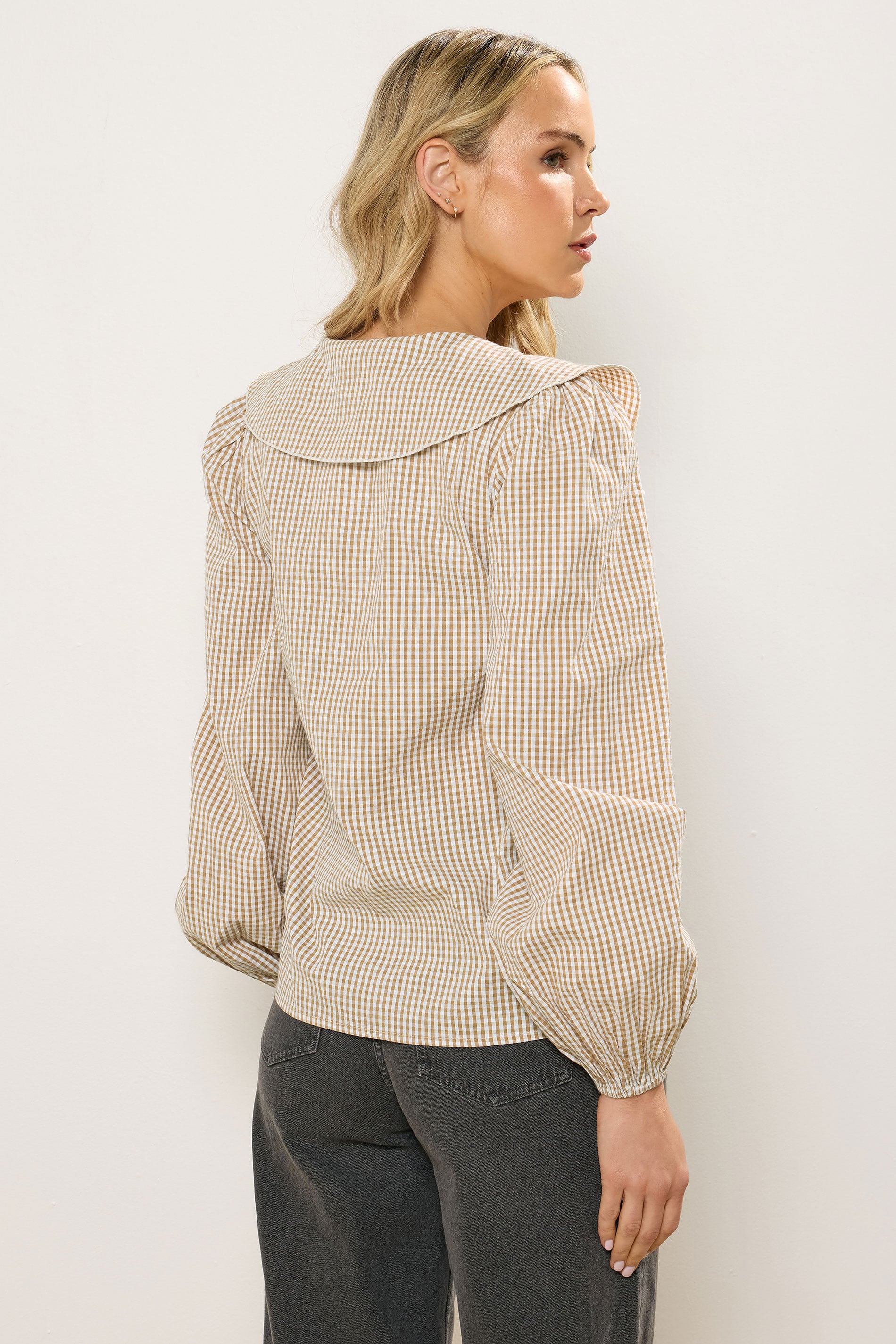 LTS Tall Women's Brown Gingham Check Cotton Collar Shirt | Long Tall Sally 4